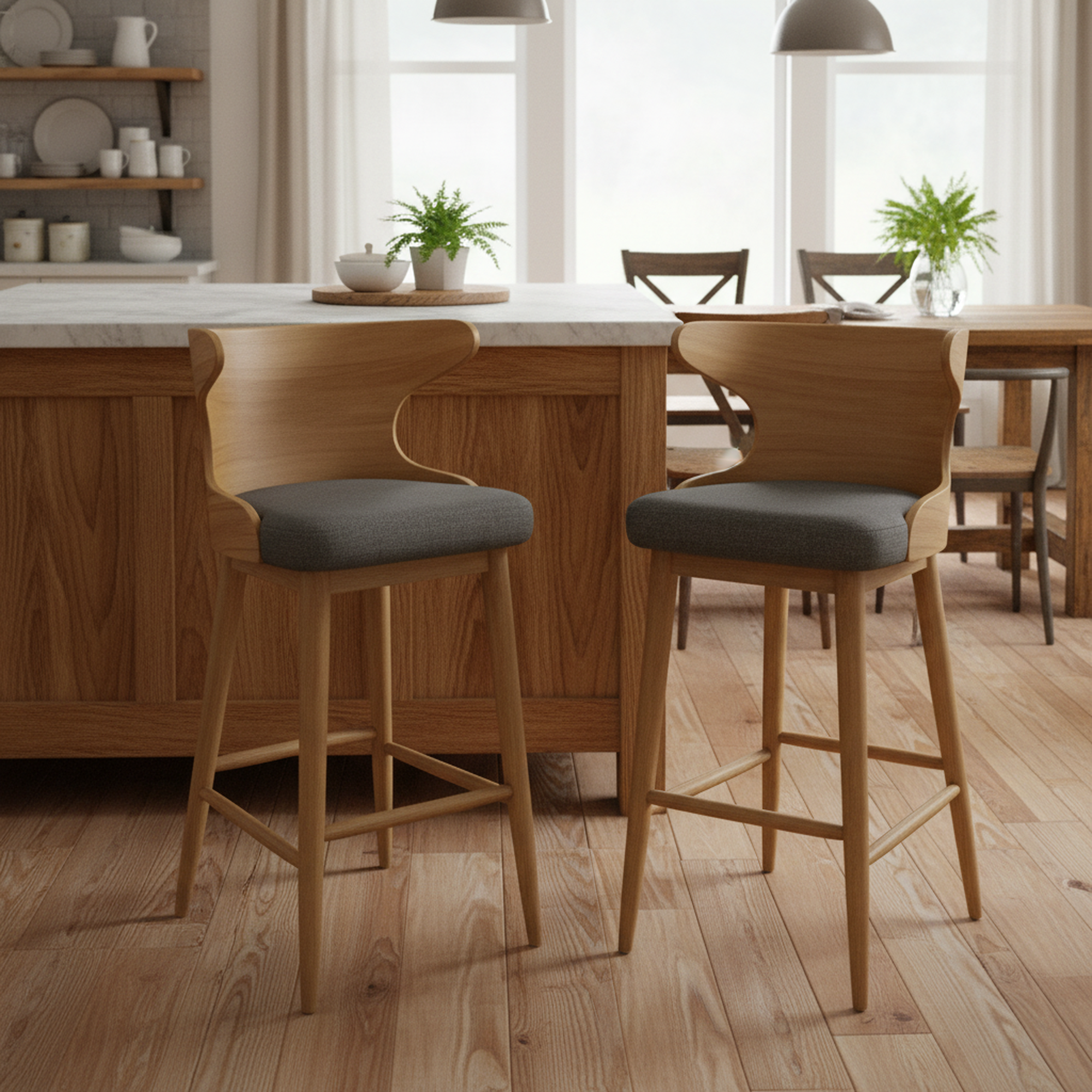 Homy Casa Chianti Mid-Century Modern Soild Wood Barstool Set of 2
