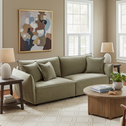Phoenix 88" 3-Seater Linen Fabric Sofa, Light Green