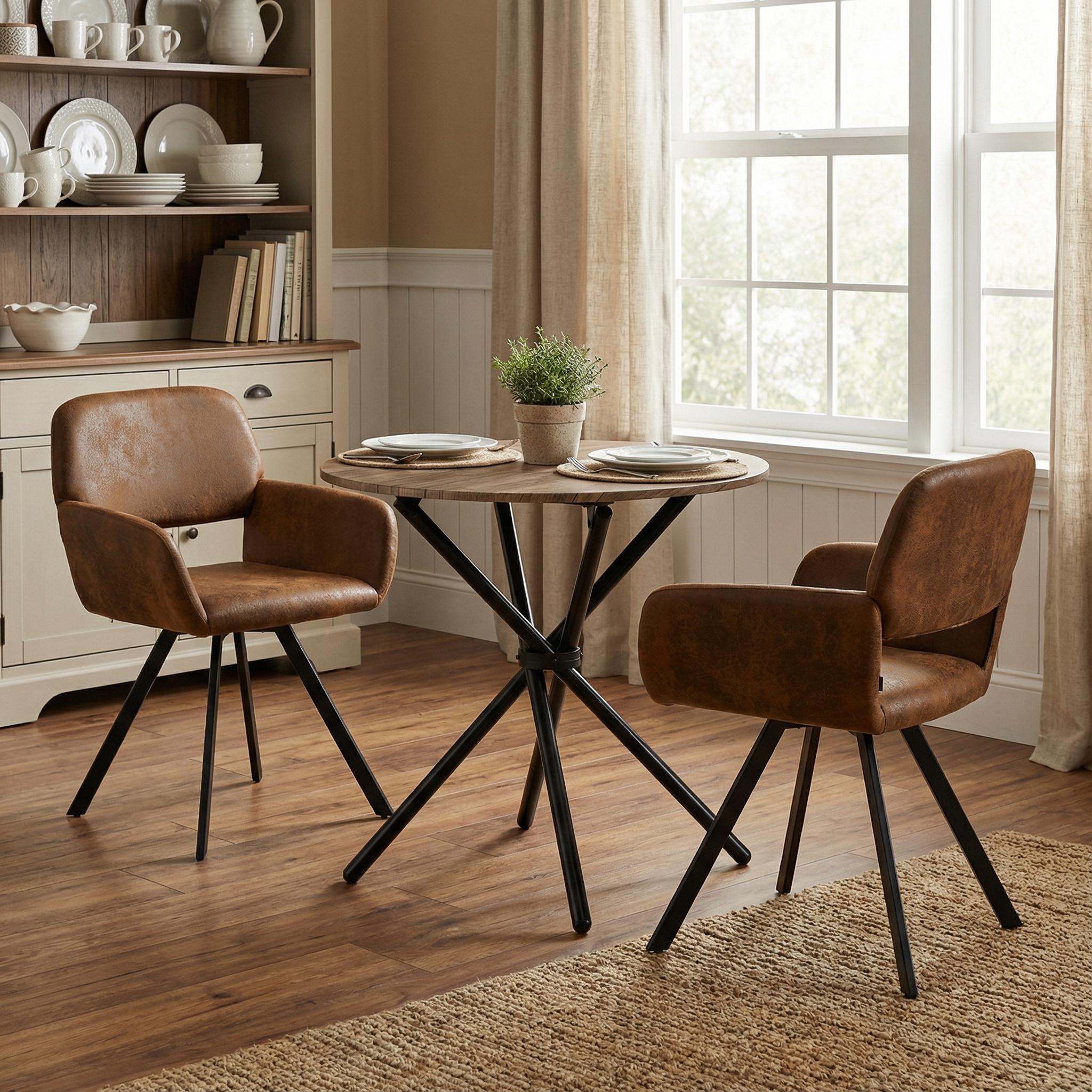 Fontana 3 Piece Walnut Dining Table Set with 2 California Chairs, Suede Brown