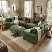 Albany 138" Oversized 7 Pieces Modular Corduroy U-Shaped Sectional Sofa with Ottoman