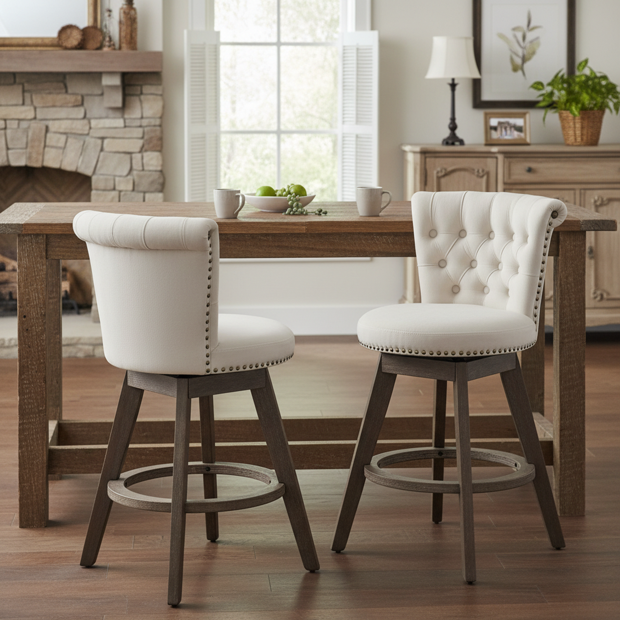 Barossa 26" Tufted Velvet Swivel Counter Height Bar Stool Set of 2 with Backrest