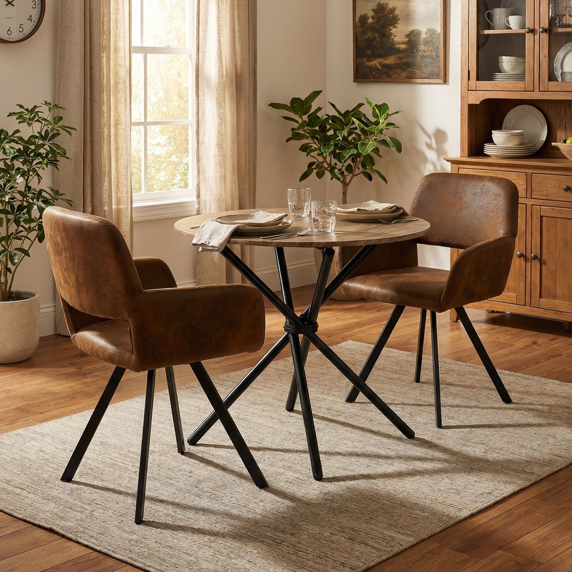 Fontana 3 Piece Walnut Dining Table Set with 2 California Chairs, Suede Brown