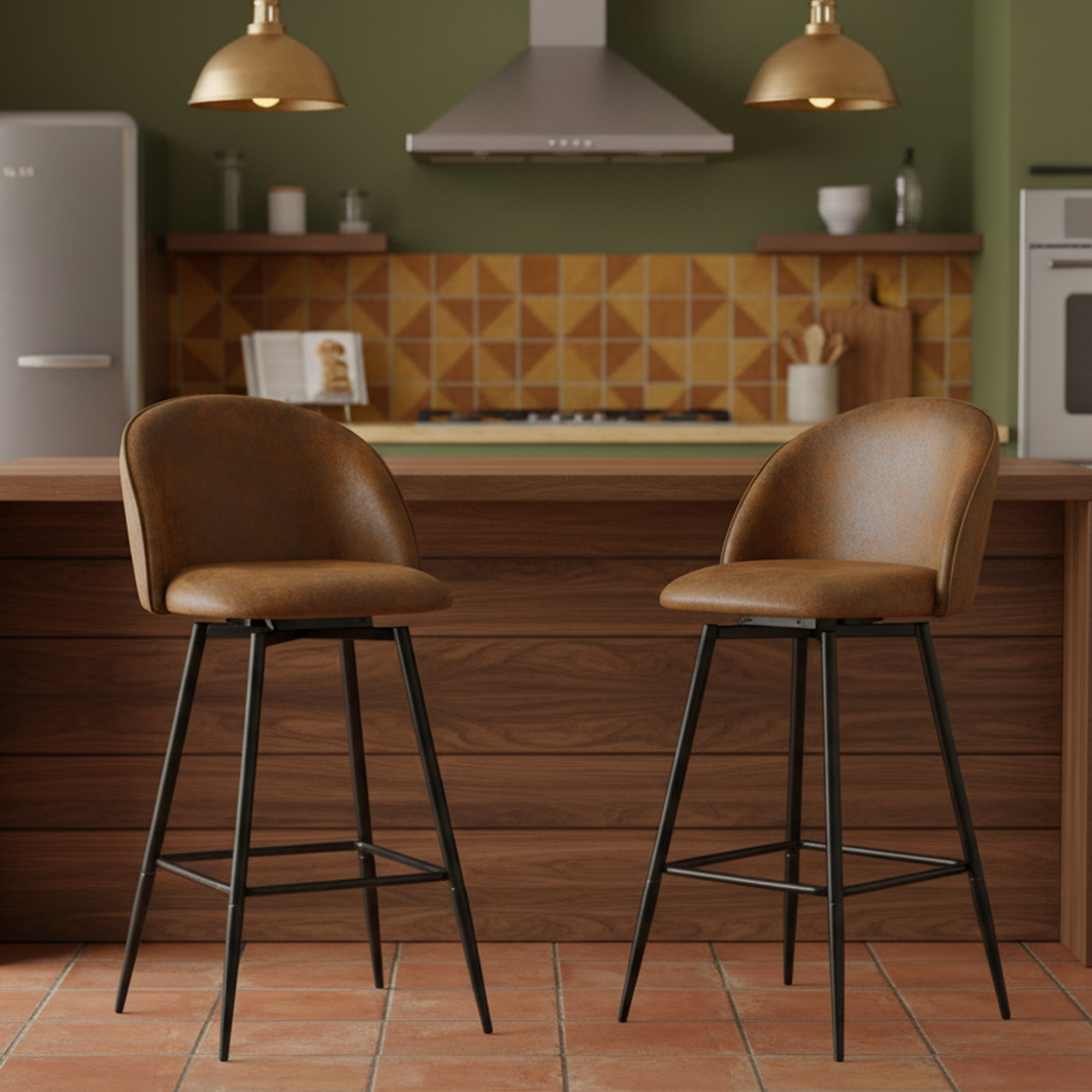 HASEEB 26" Swivel Counter Height Bar Stools Set of 2