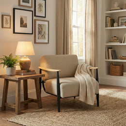 Molica Accent Chair Upholstered Spring Armchair with Solid Wood Arms
