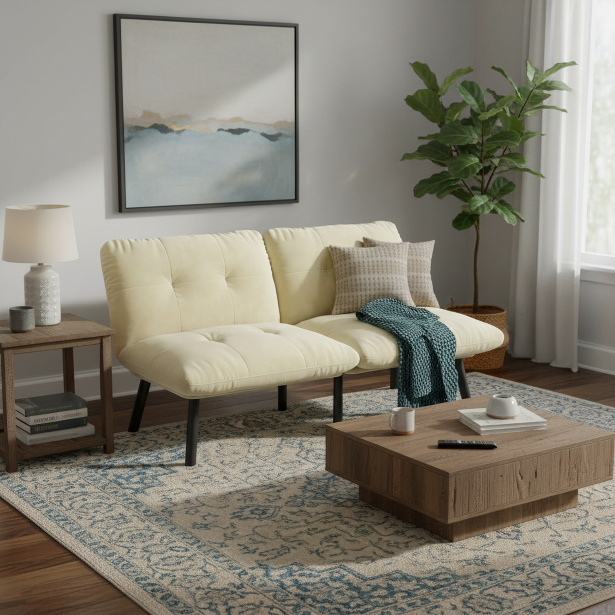 Pueblo 63" Modern Convertible Folding 2-Seater Futon Sofa Bed