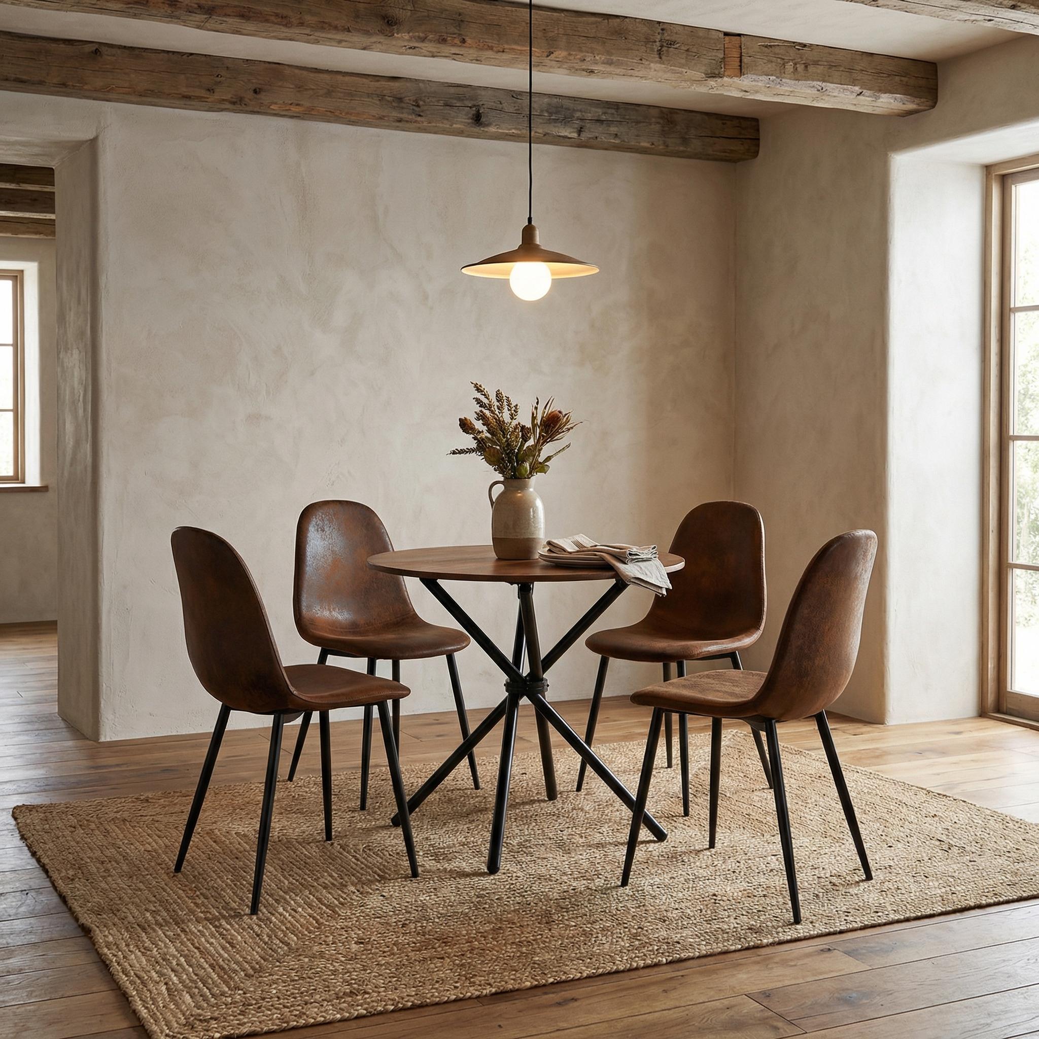 Fontana 5 Piece Brown Dining Table Set with 4 Charlton Upholstered Chairs