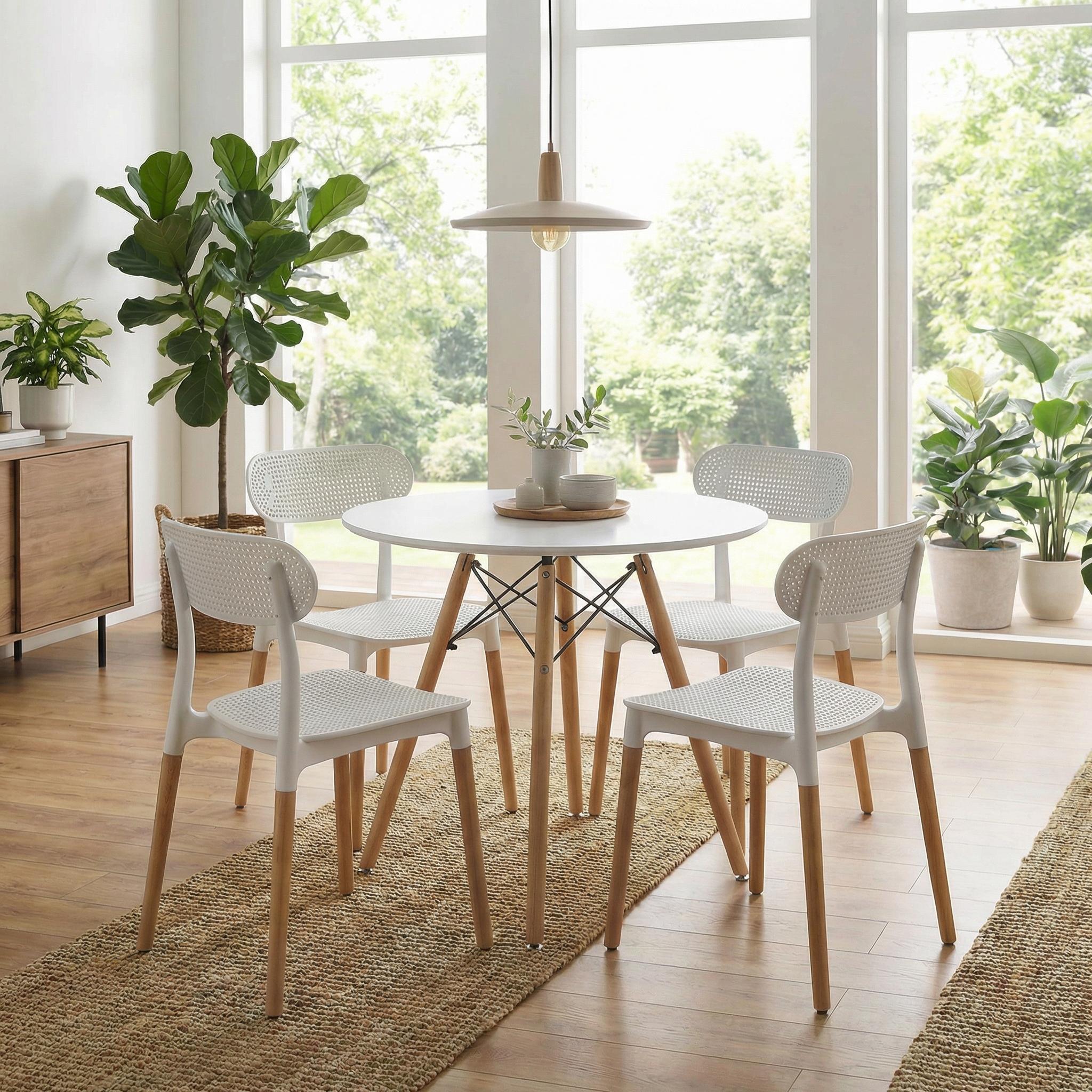 Homy Casa Chad 5PC Dining Set 31.5" Matte White Dining Table with 4 GADGETBLOKE White Durable PP Dining Chairs