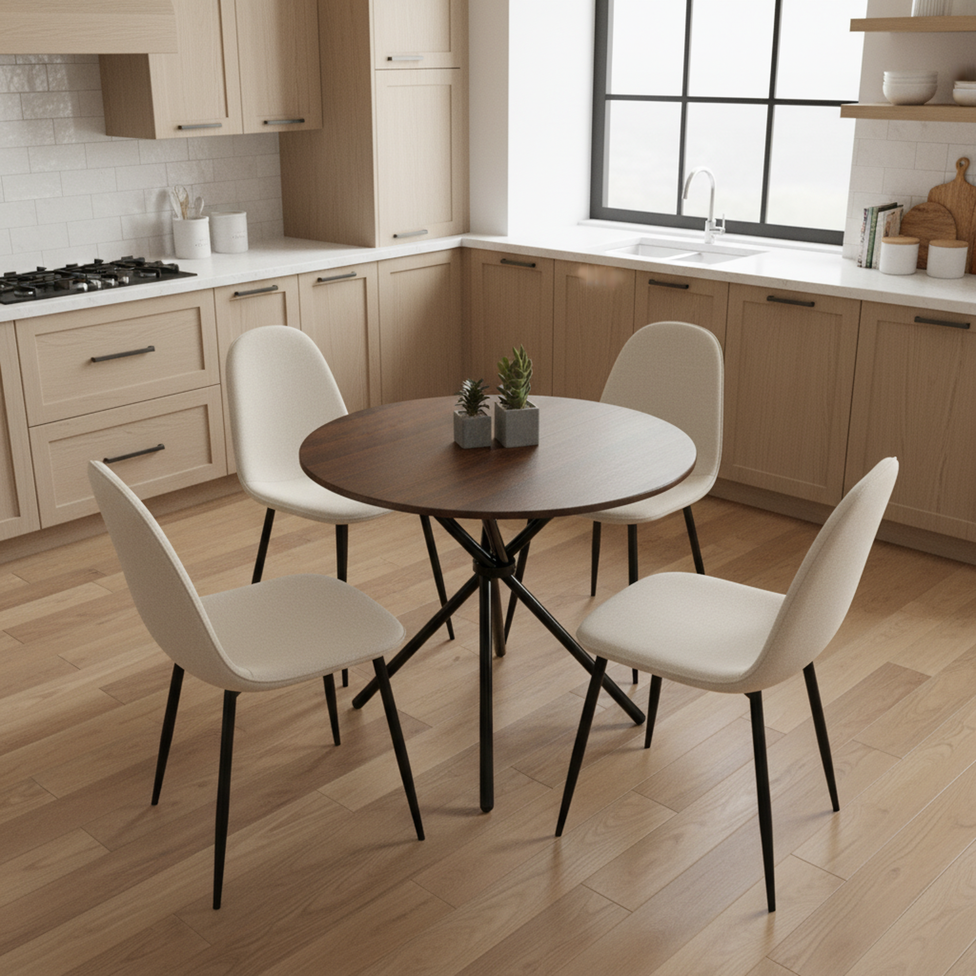 Fontana 5 Piece Brown Dining Table Set with 4 Charlton Upholstered Chairs