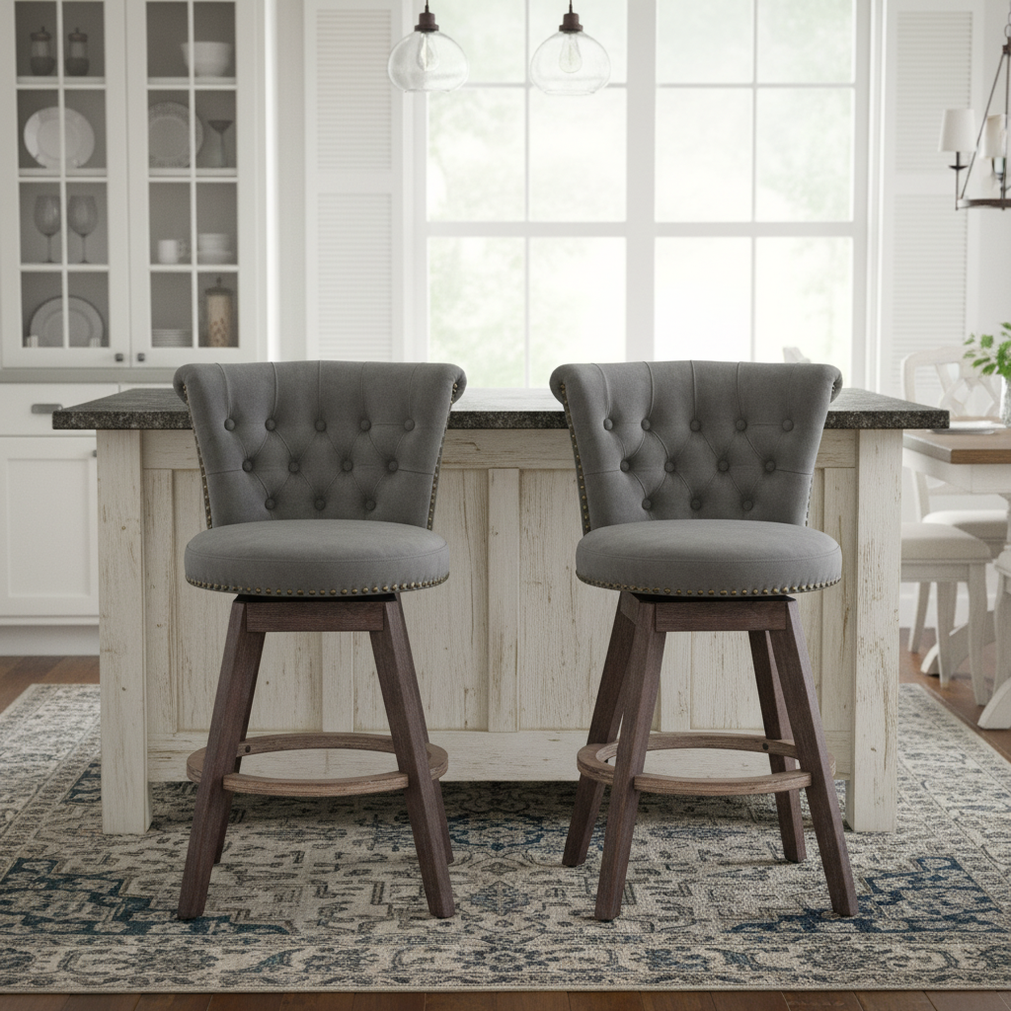 Barossa 26" Tufted Velvet Swivel Counter Height Bar Stool Set of 2 with Backrest