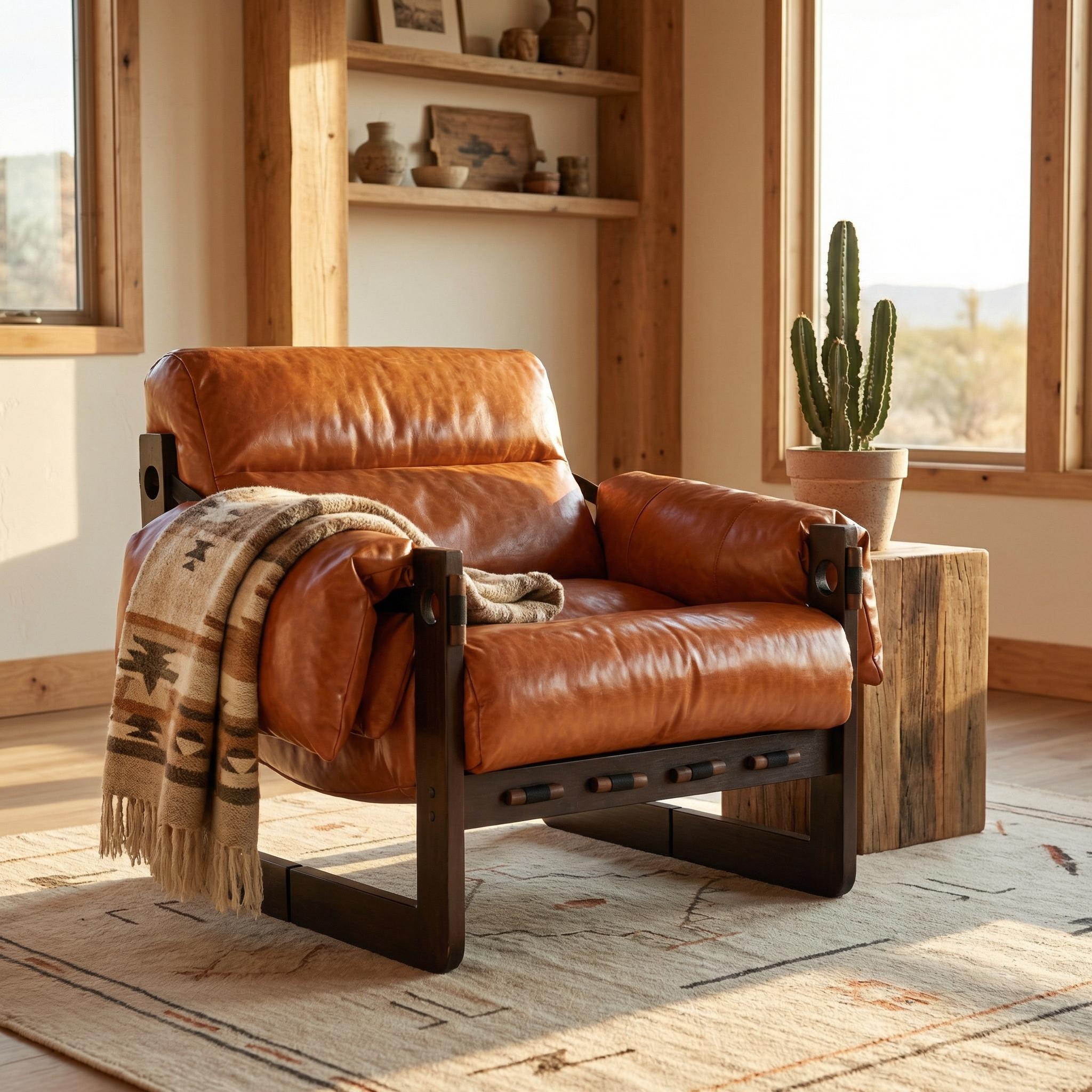 Ravena Modern Vintage Leather Lounge Chair with Removable Armrests