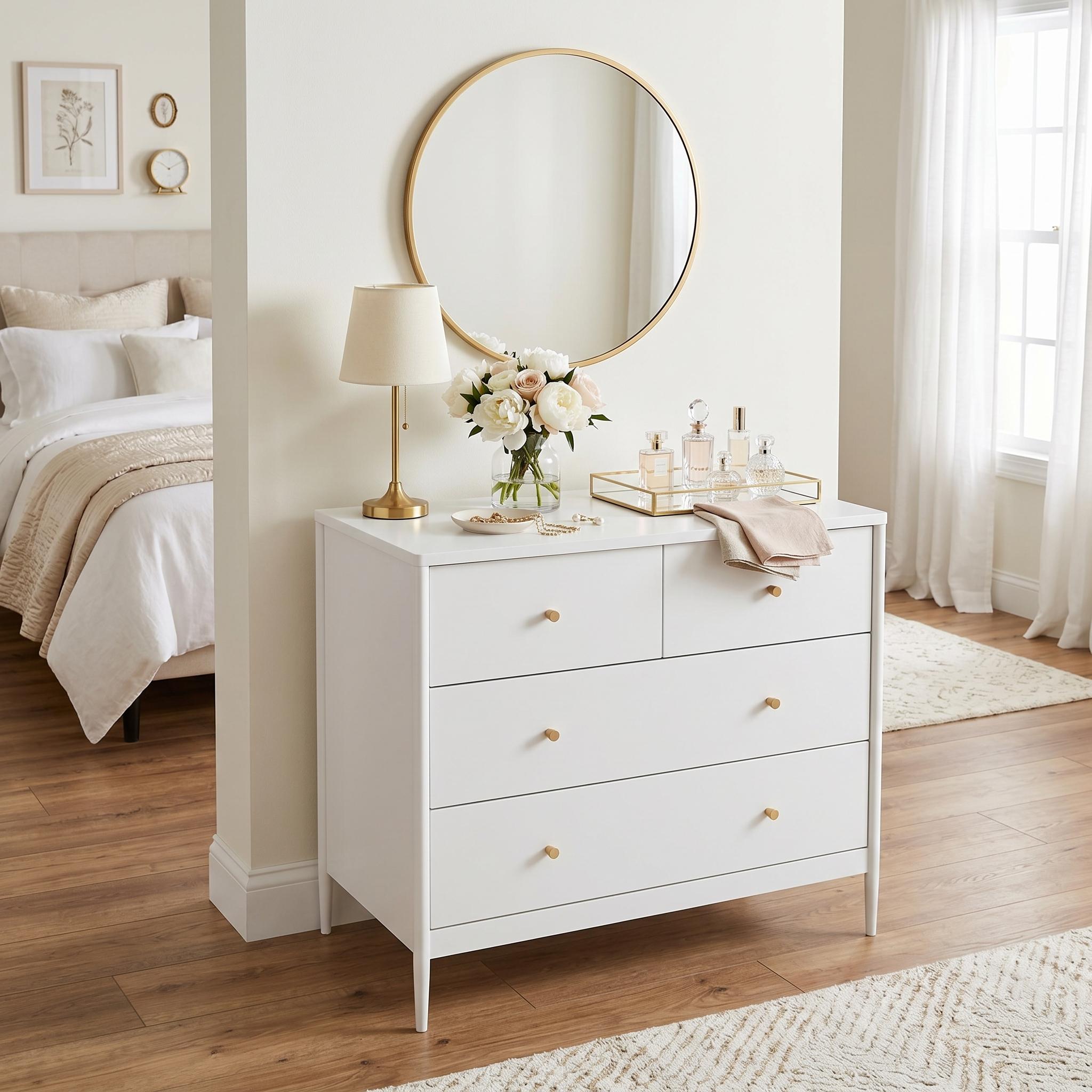 Willowbay 35" 4-Drawer Dresser with Brass Knobs and Tapered Legs