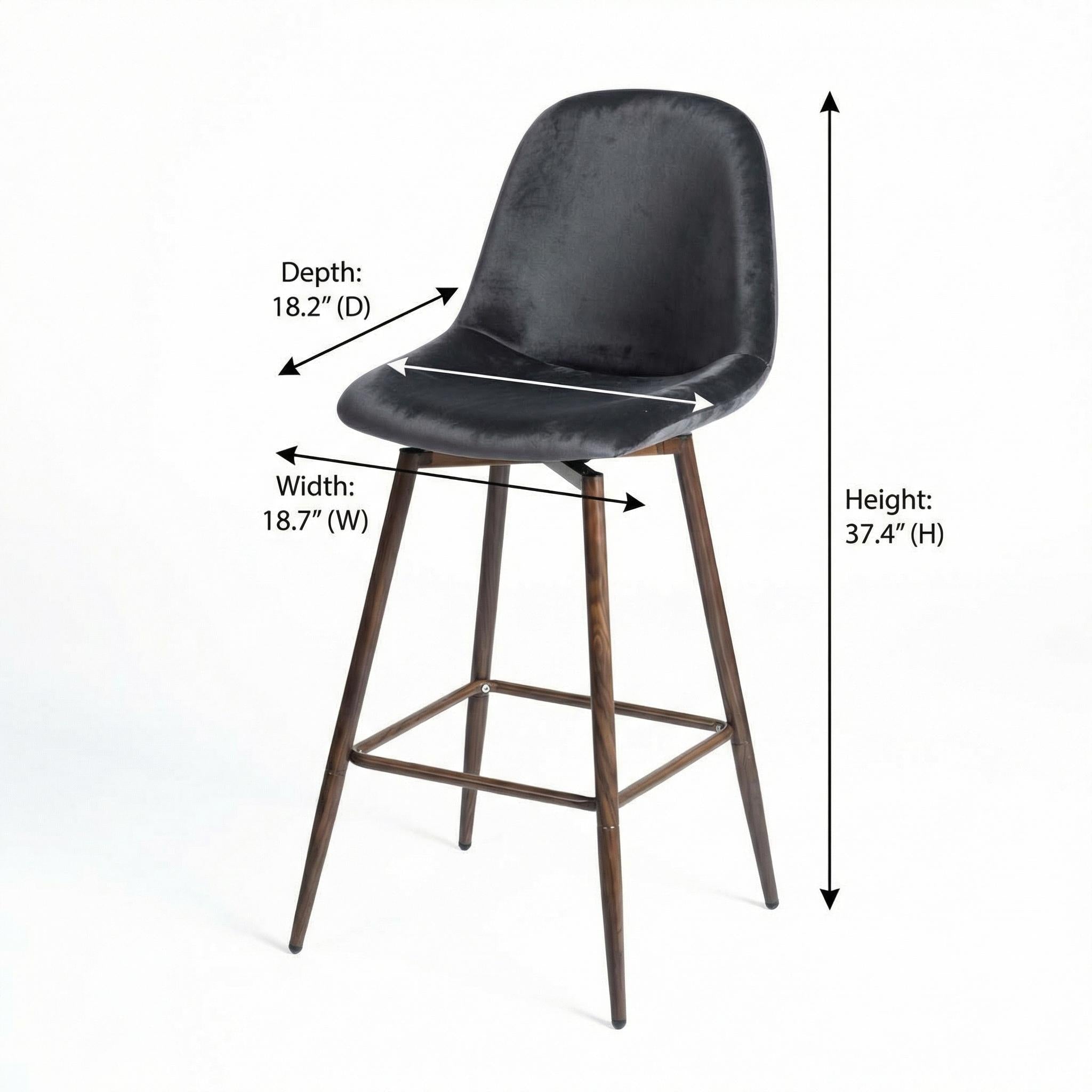 Homy Casa Charlton Counter 26” Dark Grey Velvet with Walnut Metal Leg, Open Box