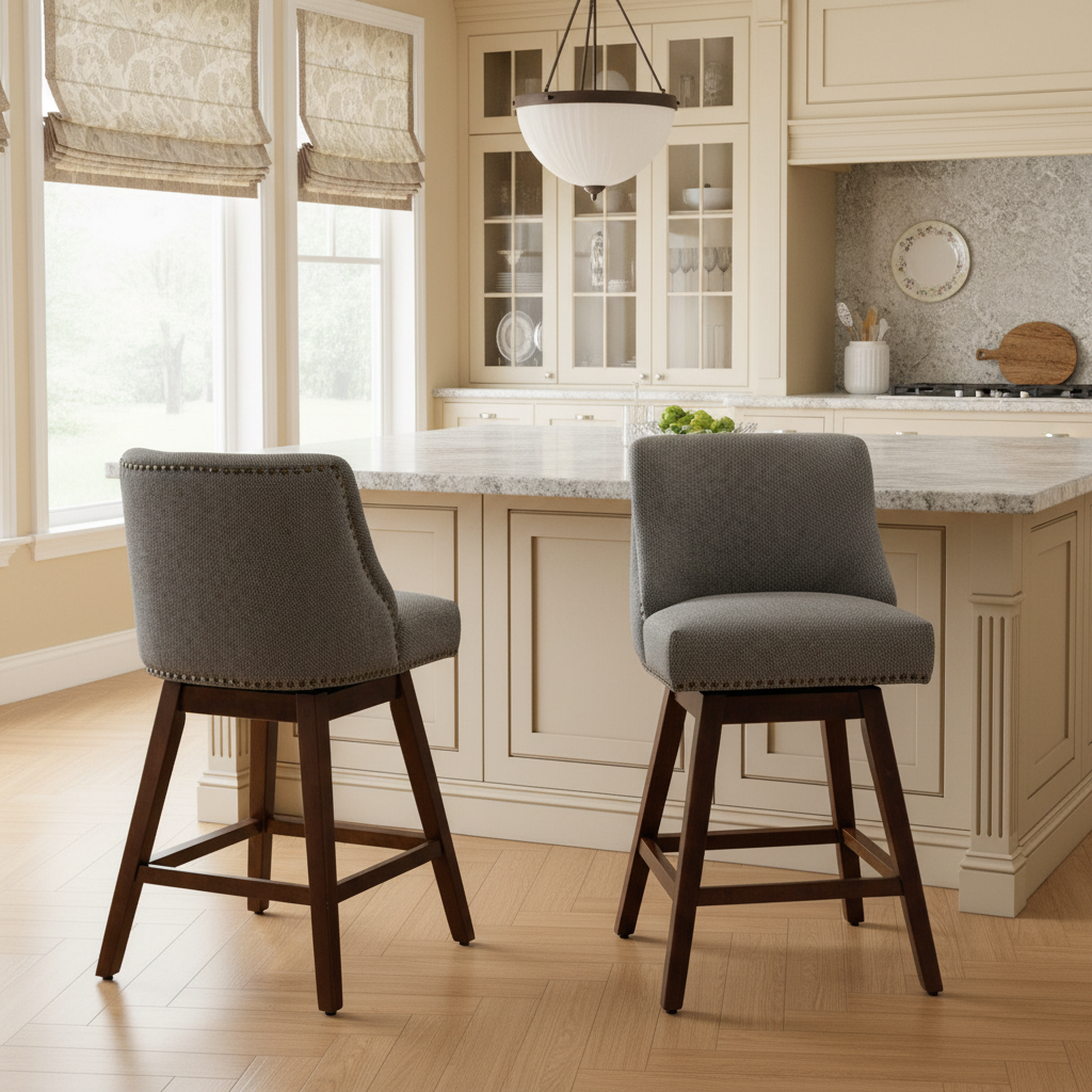 Homy Casa Chablis 26" Swivel Counter Height Upholstered Bar Stools Set of 2