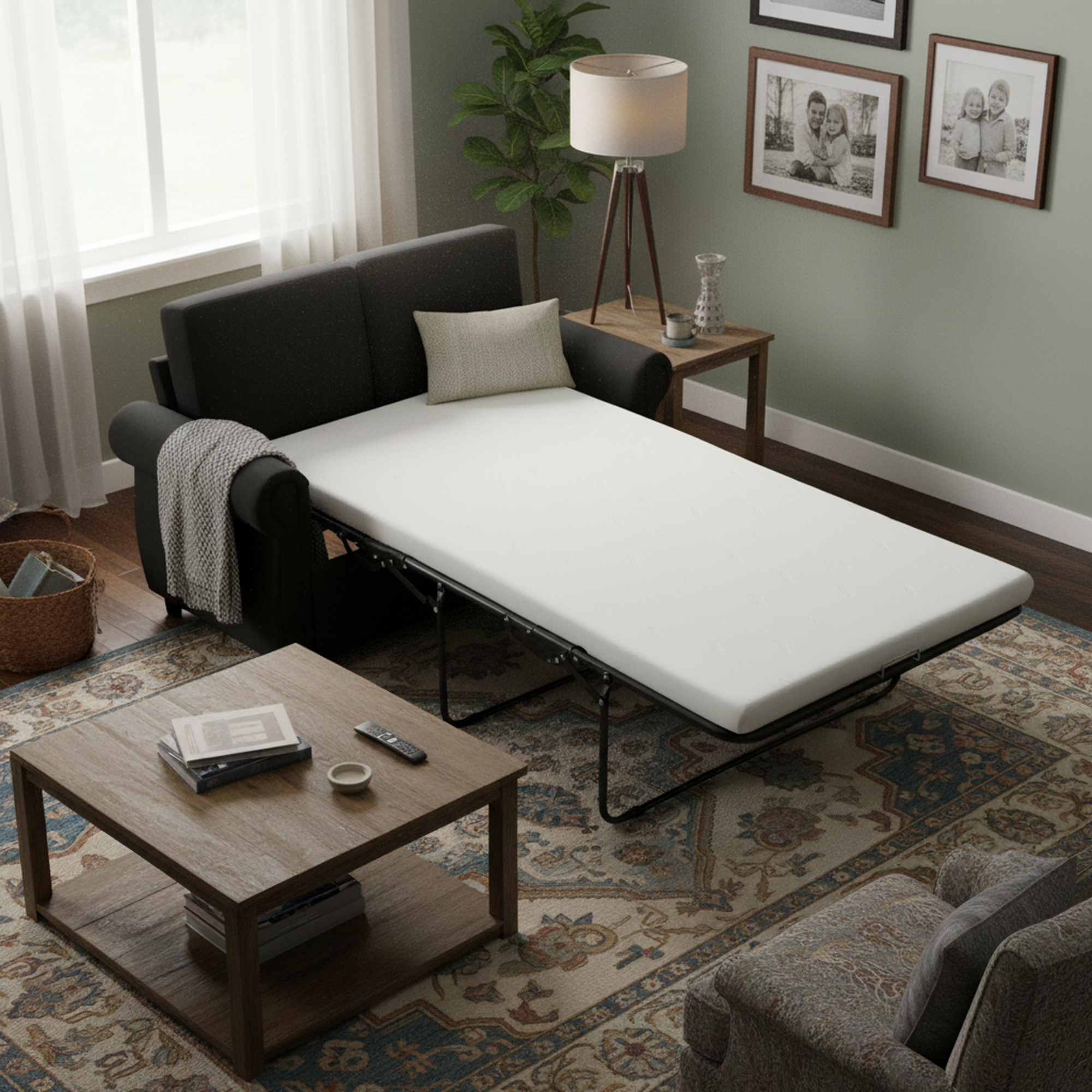 Chula 57.9" Pull-Out Loveseat Sleeper Sofa with Twin Memory Foam Mattress, Black