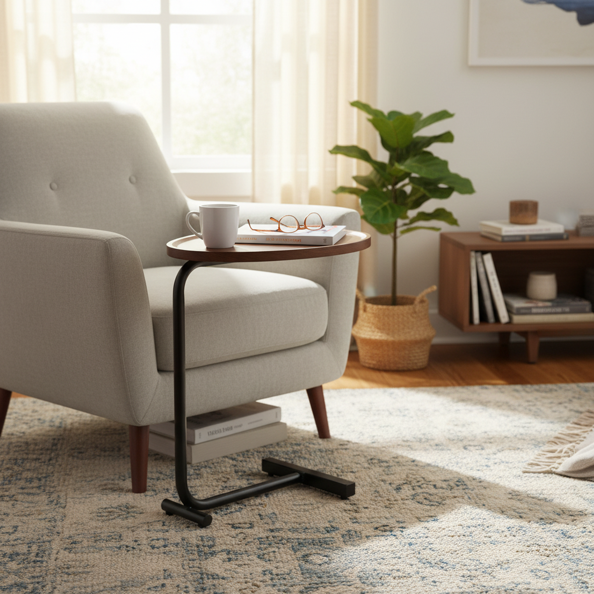 Crest Modern Wood & Metal C-Shaped Side Table, Brown