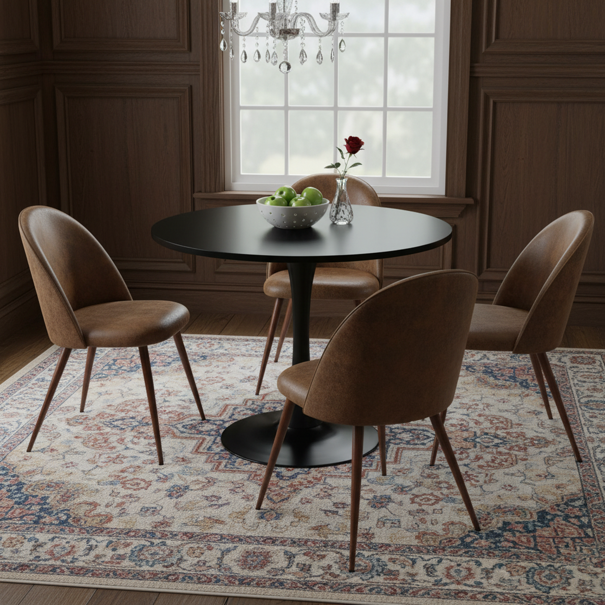 Clift 5 Piece Black Dining Table Set with 4 Haven Chairs, Suede Brown