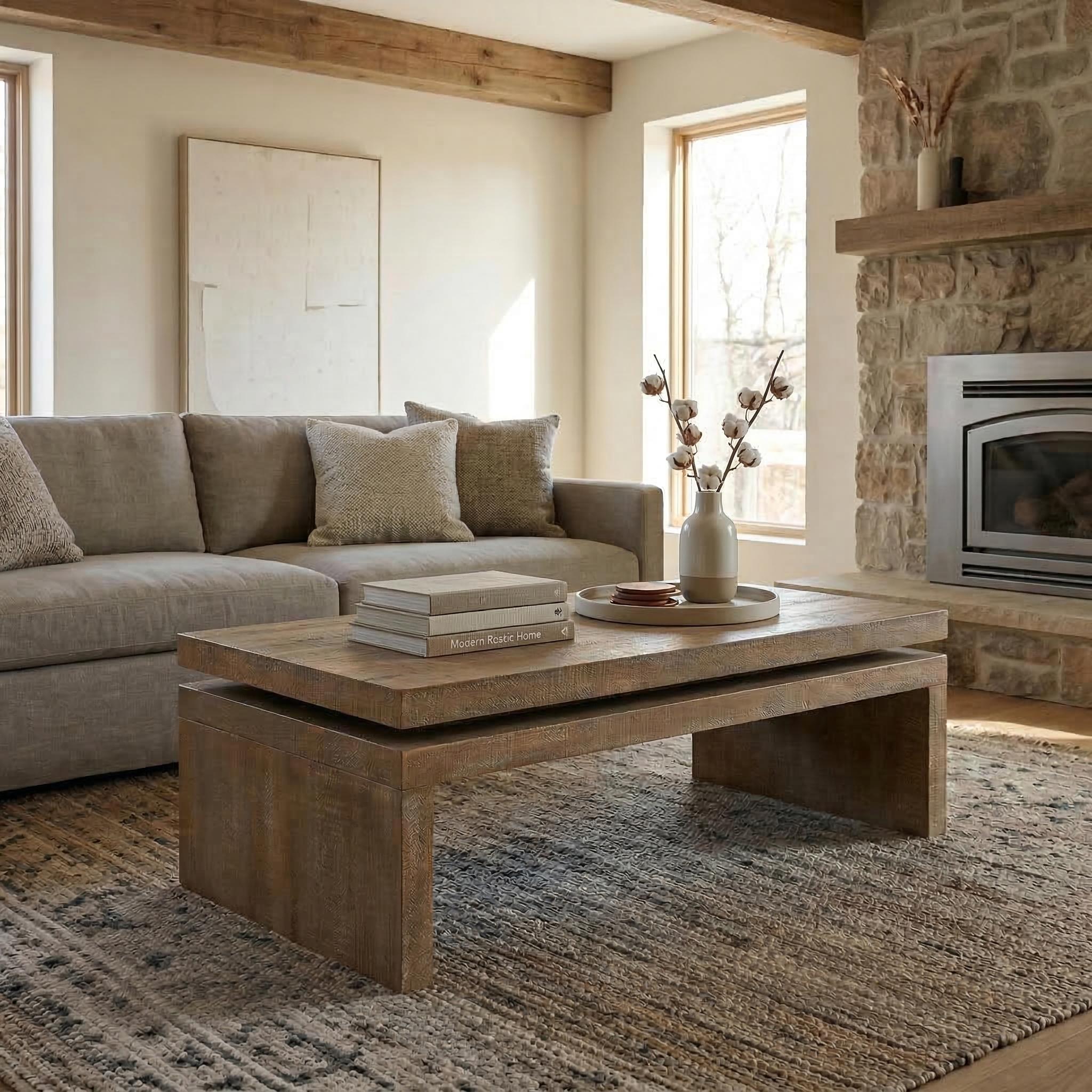 Ancona 48" Modern Rustic Wood Coffee Table with Floating Top