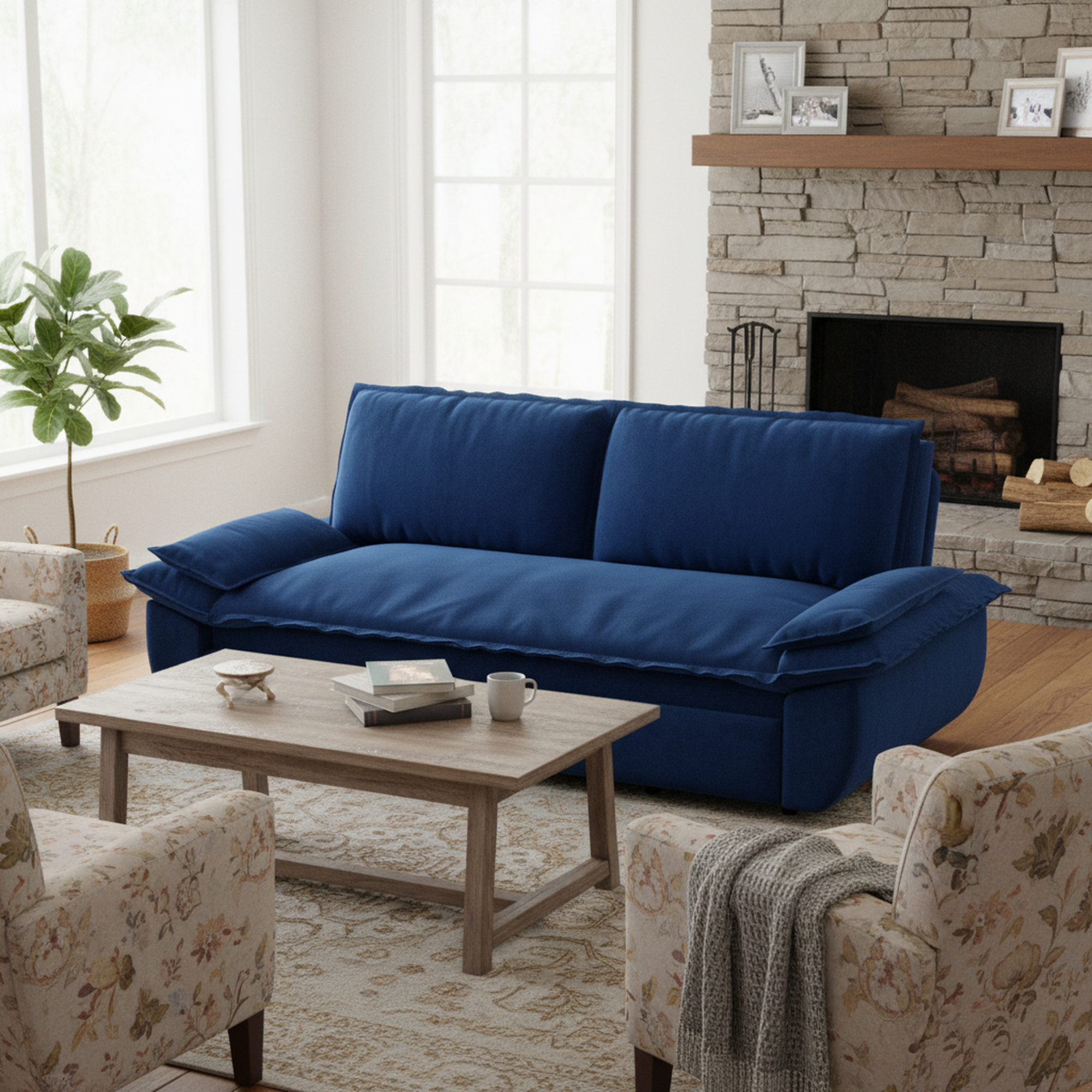 Alameda 73" Modern Velvet Queen Pull-Out Sleeper Sofa Bed with Wide Armrests