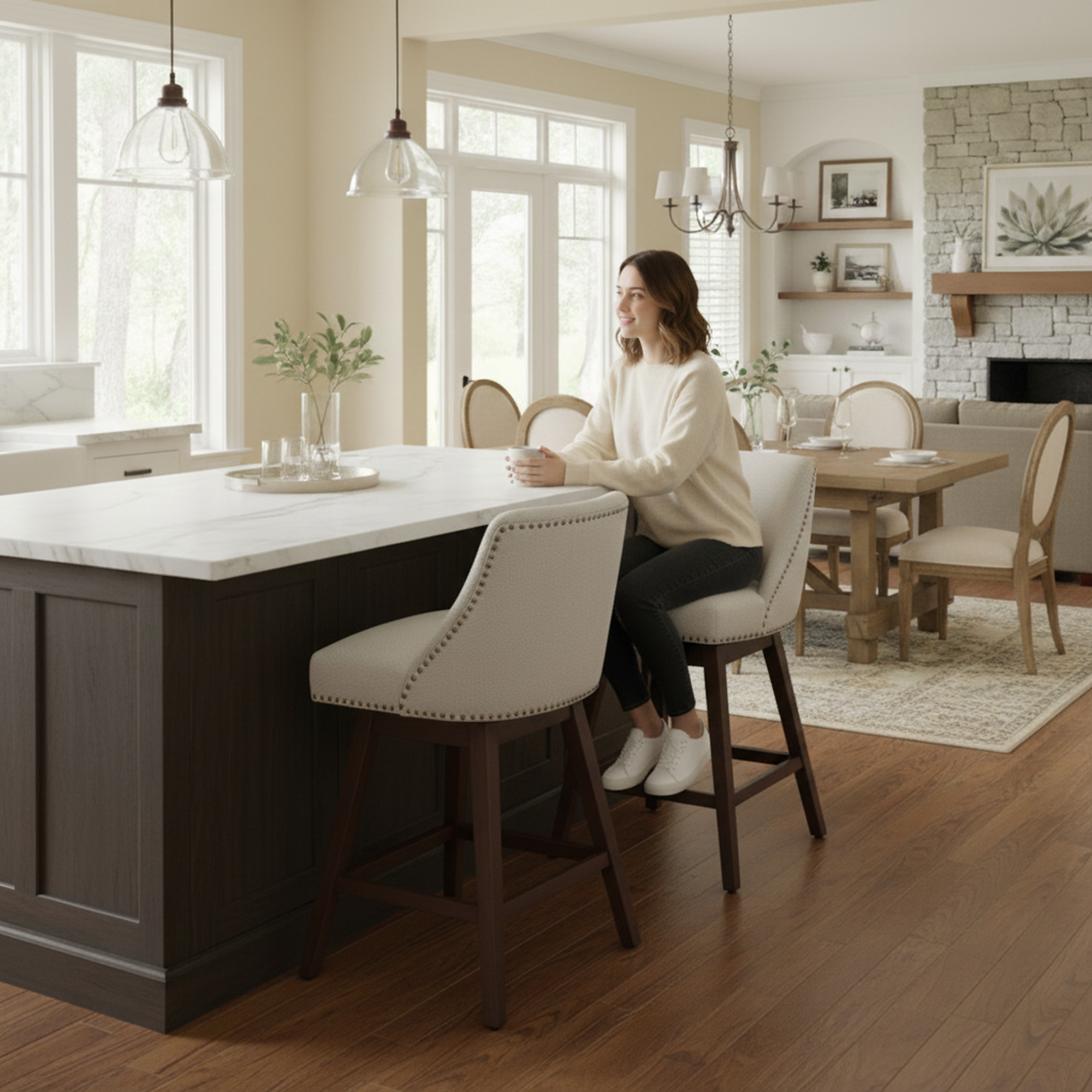 Homy Casa Chablis 26" Swivel Counter Height Upholstered Bar Stools Set of 2