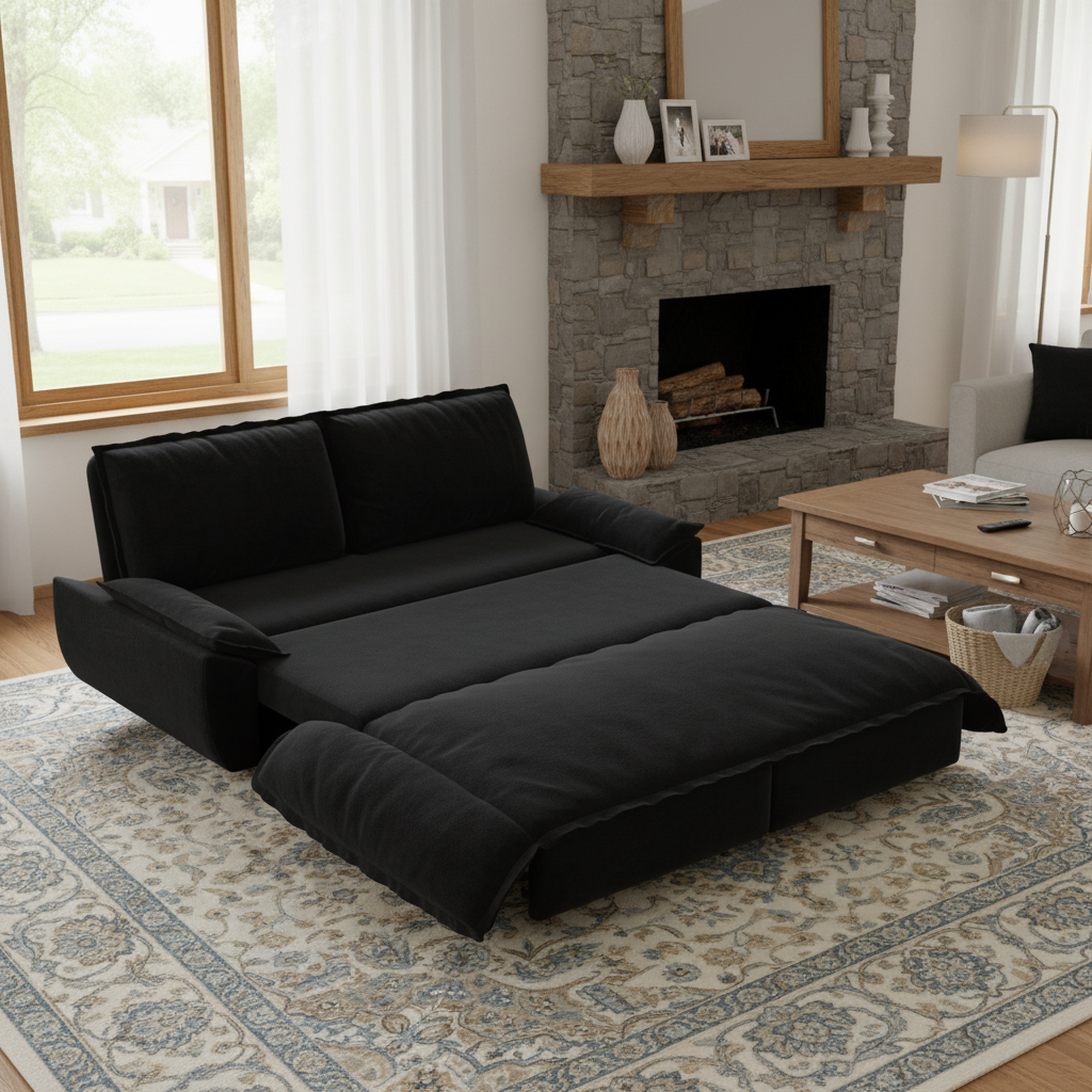 Alameda 73" Modern Velvet Queen Pull-Out Sleeper Sofa Bed with Wide Armrests