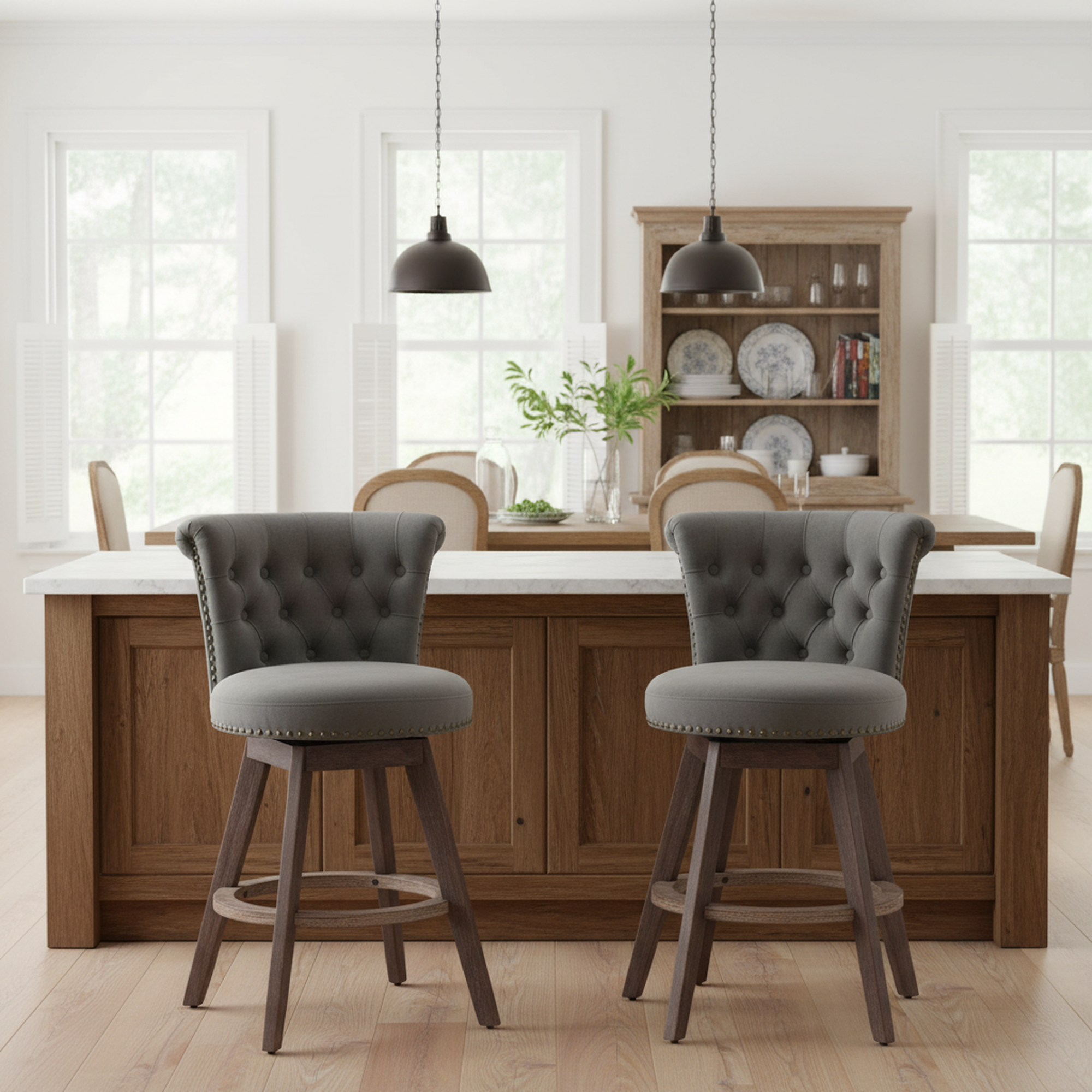 Barossa 26" Tufted Velvet Swivel Counter Height Bar Stool Set of 2 with Backrest