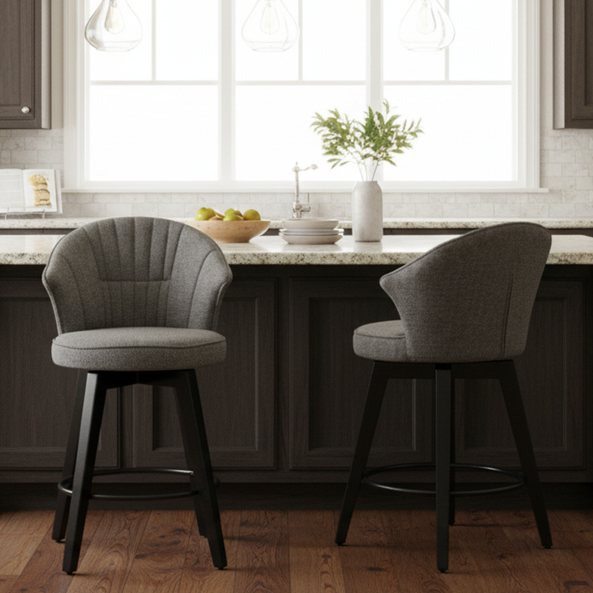 Jumilla 25" Chenille Upholstered Swivel Counter Height Bar Stool Set of 2