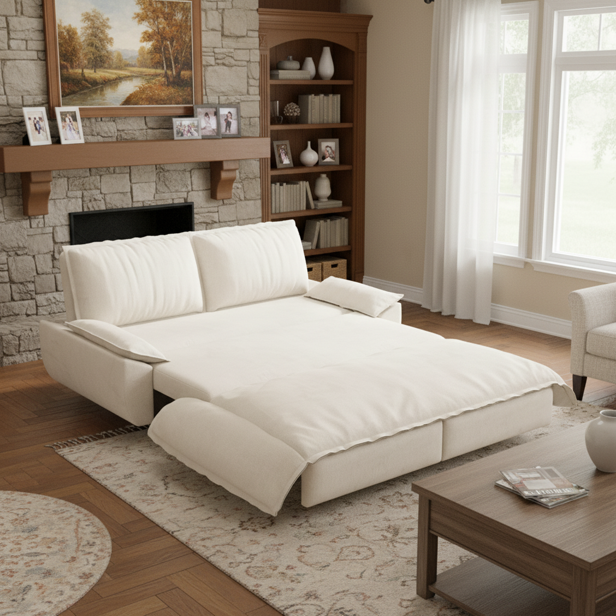 Alameda 73" Modern Velvet Queen Pull-Out Sleeper Sofa Bed with Wide Armrests