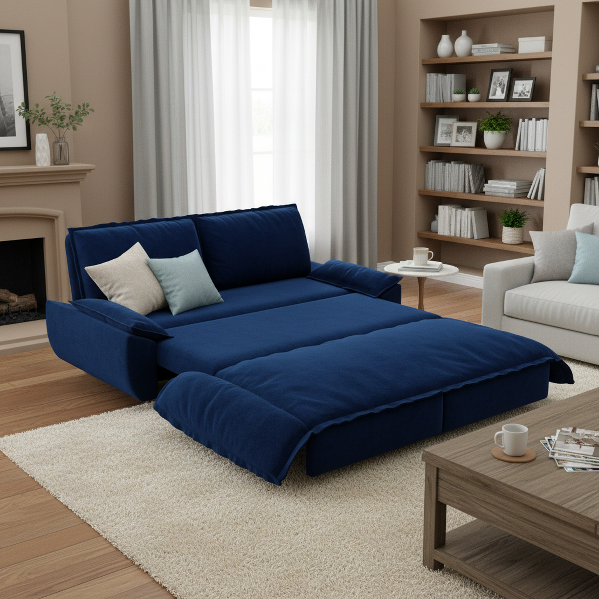 Alameda 73" Modern Velvet Queen Pull-Out Sleeper Sofa Bed with Wide Armrests