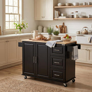Bilbao 54" Rolling Kitchen Island Cart with Extendable Rubberwood Top