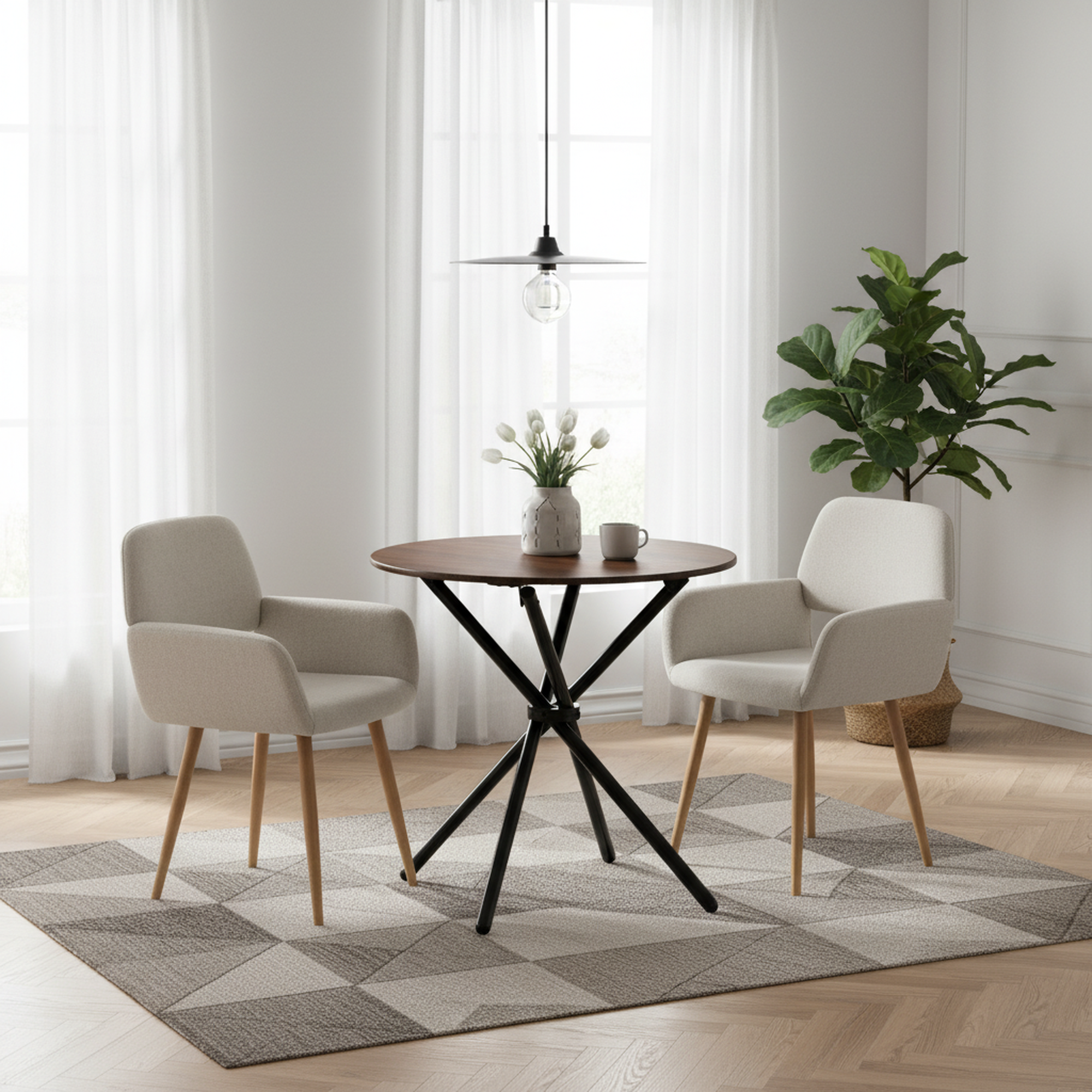 Fontana 3 Piece Brown Dining Table Set with 2 Mayfair Upholstered Chairs