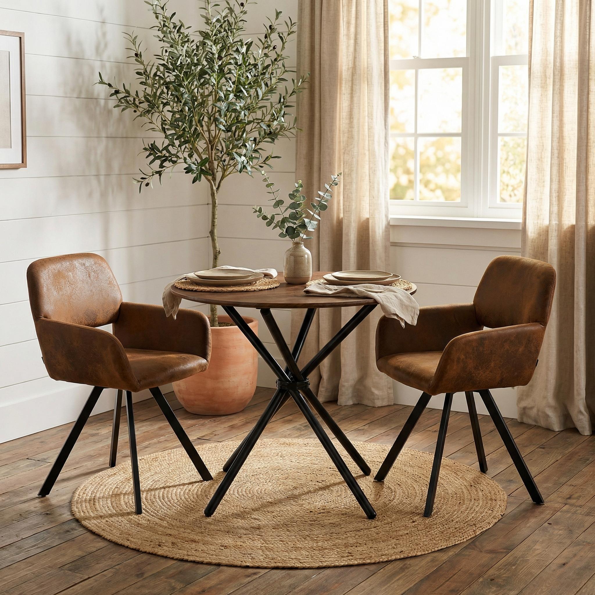 Fontana 3 Piece Brown Dining Table Set with 2 California Upholstered Chairs