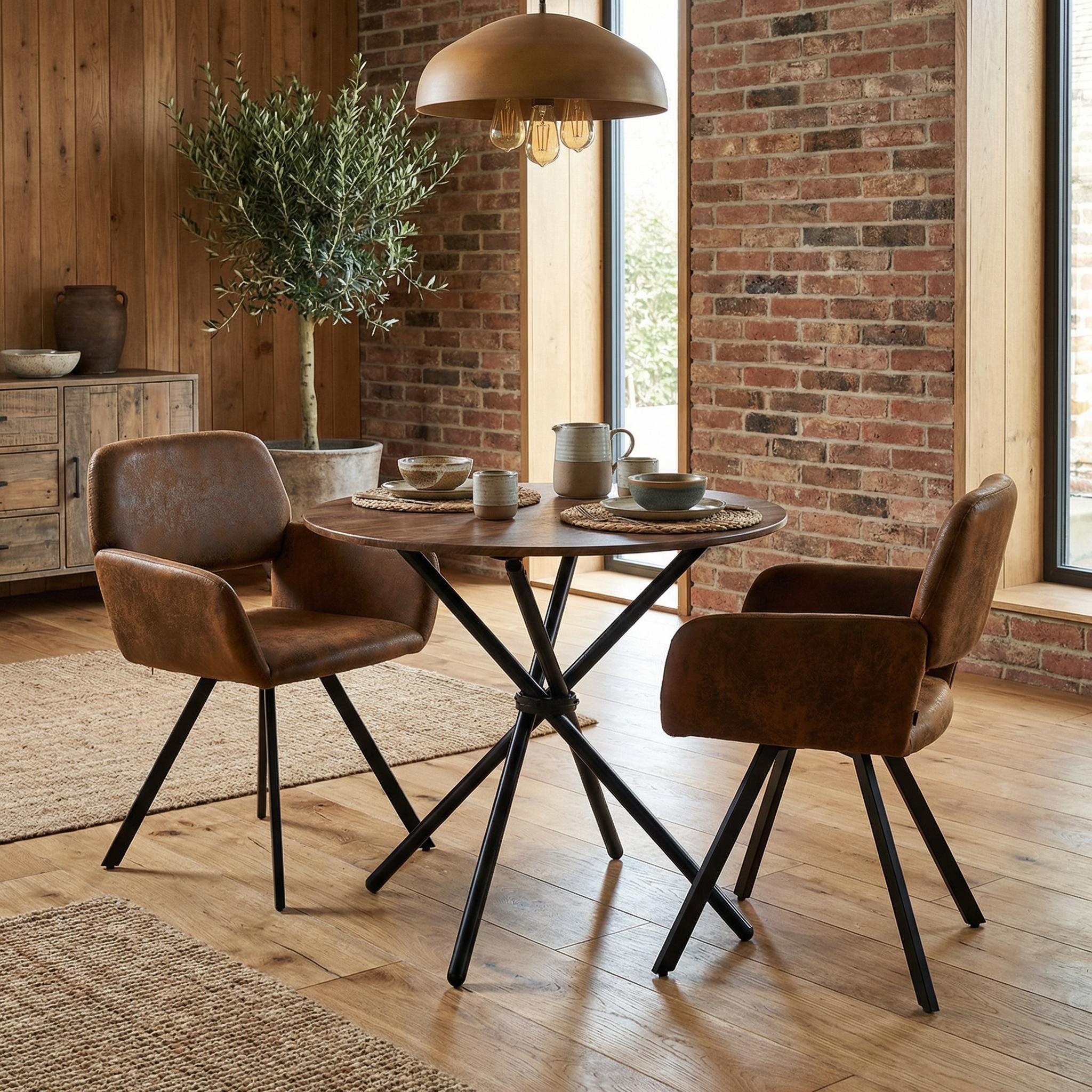 Fontana 3 Piece Brown Dining Table Set with 2 California Upholstered Chairs