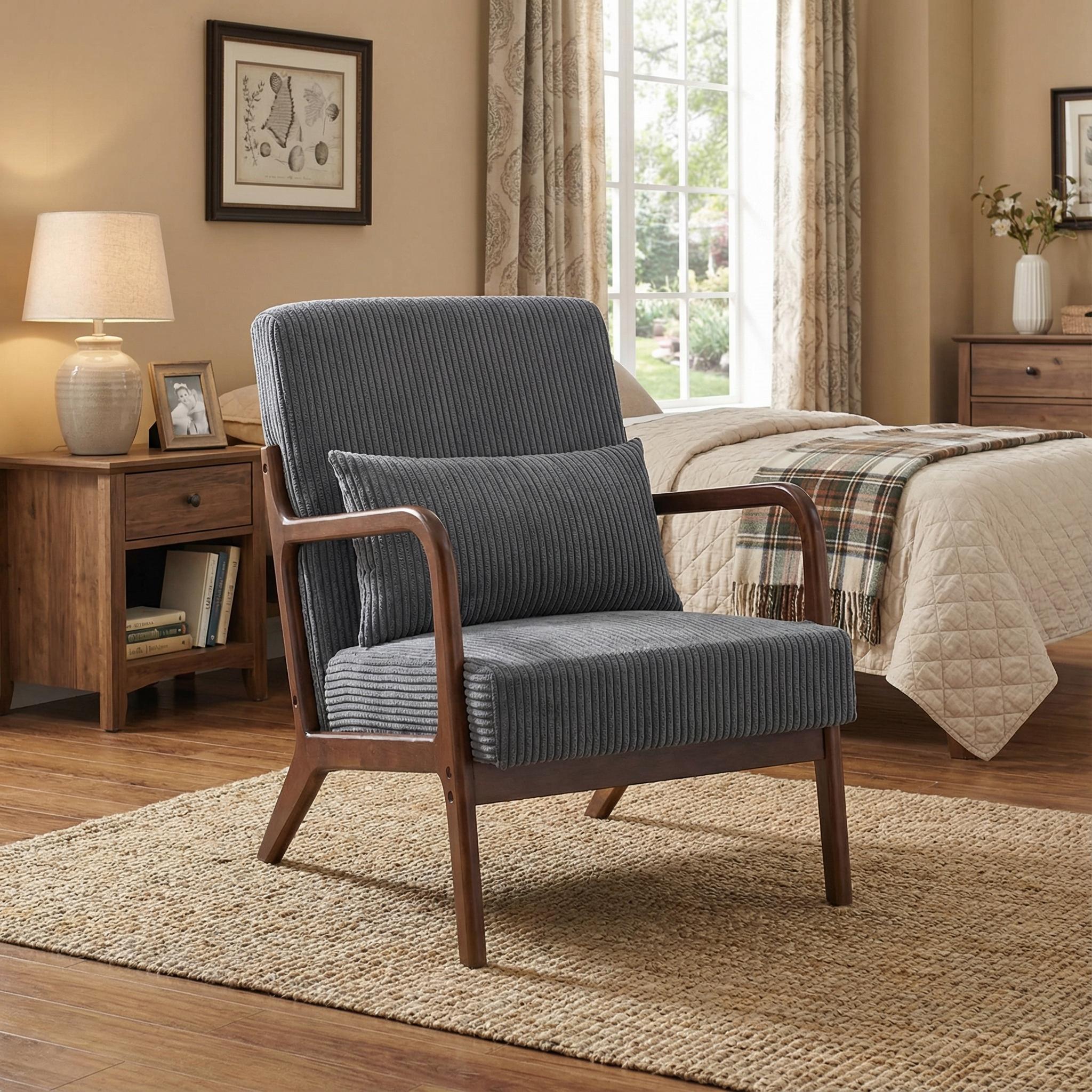 Cielo Mid-Century Upholstered Accent Chair with Pillow