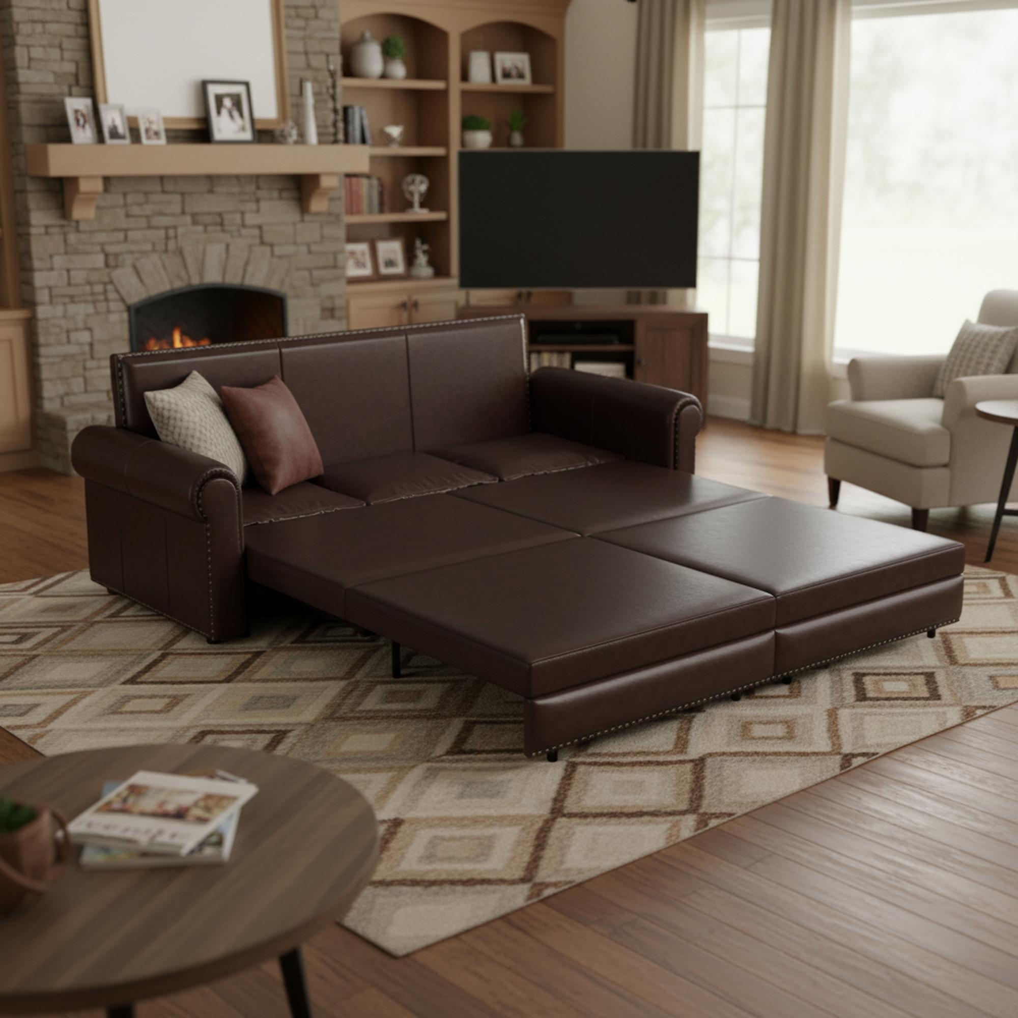 Denton 93.7" Faux Leather Chesterfield King Pull-Out Sleeper Sofa Bed