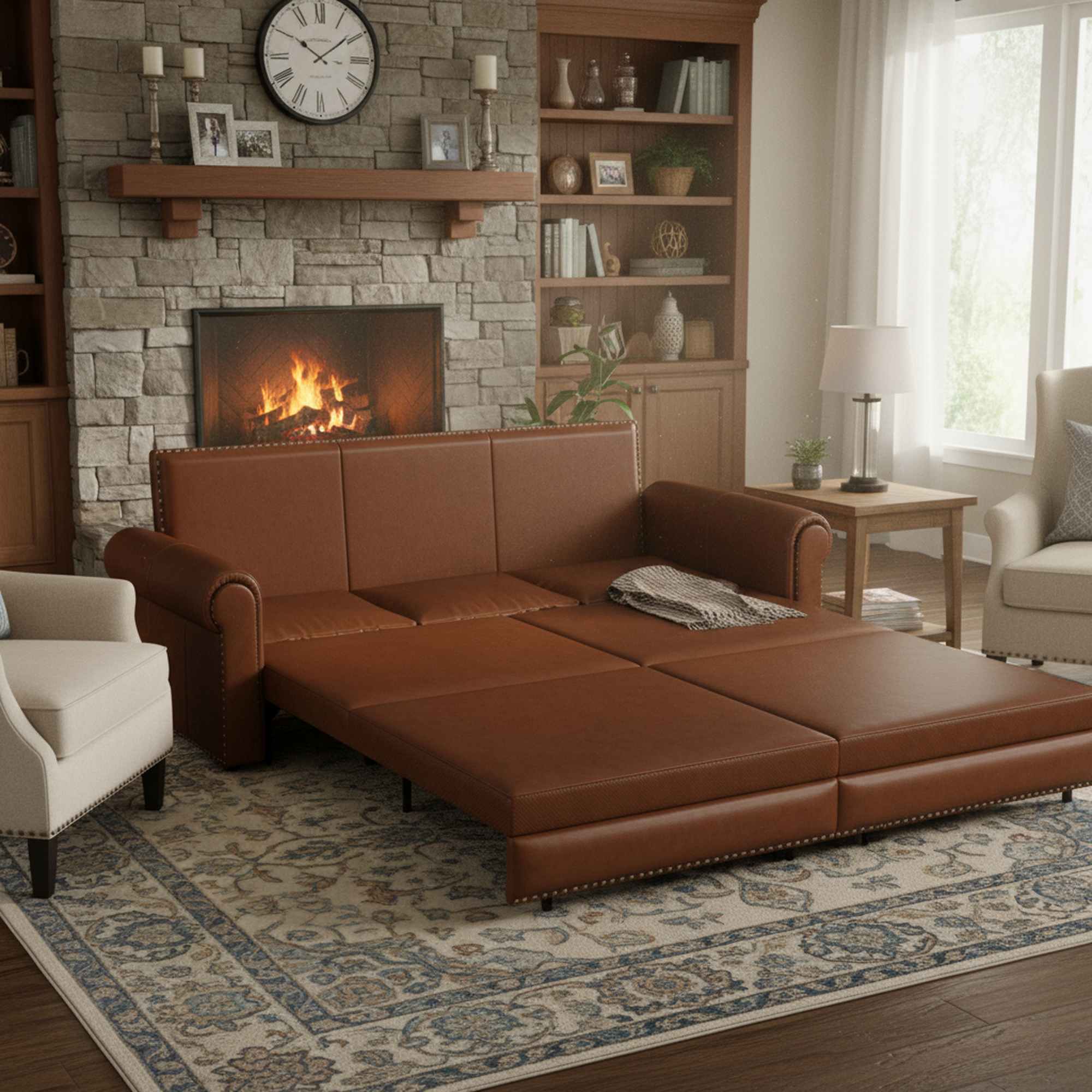 Denton 93.7" Faux Leather Chesterfield King Pull-Out Sleeper Sofa Bed