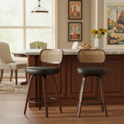 Homy Casa Medoc 26" Rattan Back Swivel Counter Height Upholstered Bar Stool Set of 2