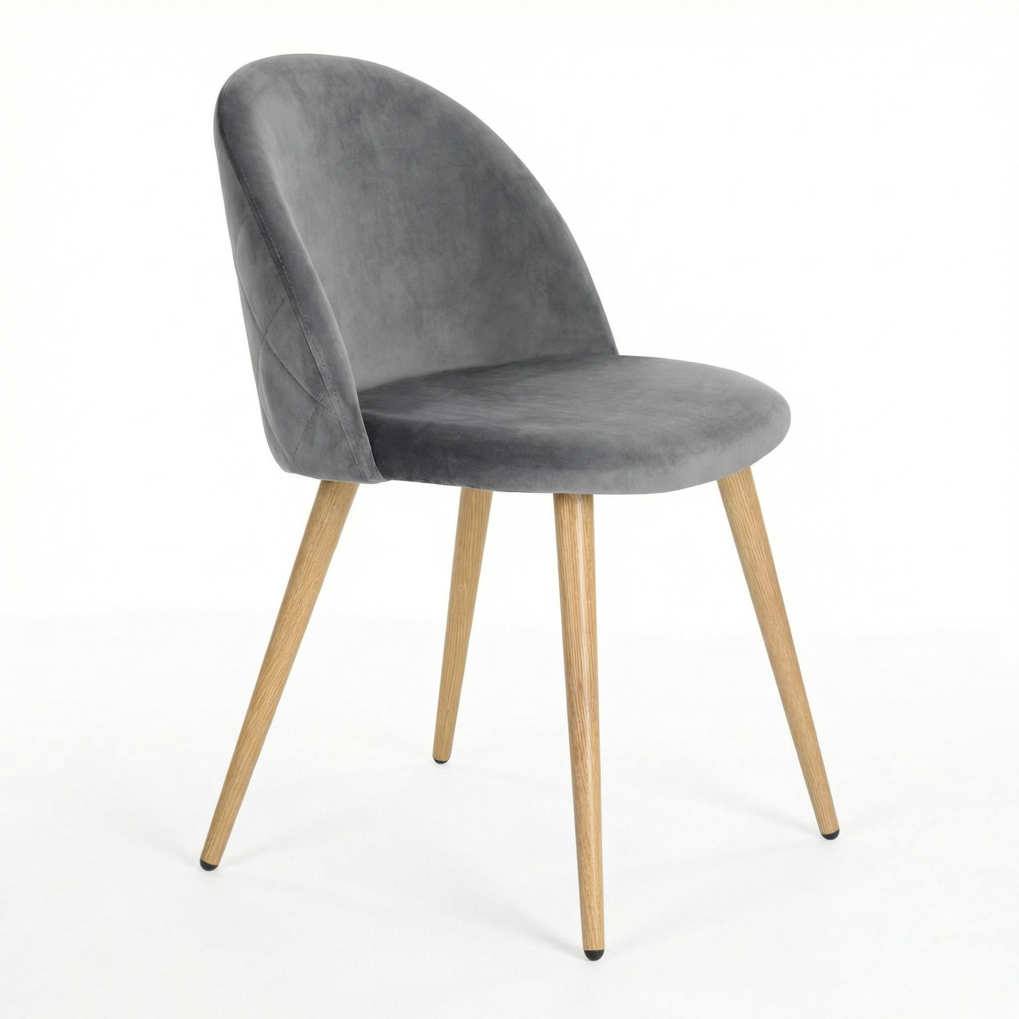 ZOMBA 2PC Grey Velvet Dining Chair, Oak Legs, Modern Upholstered