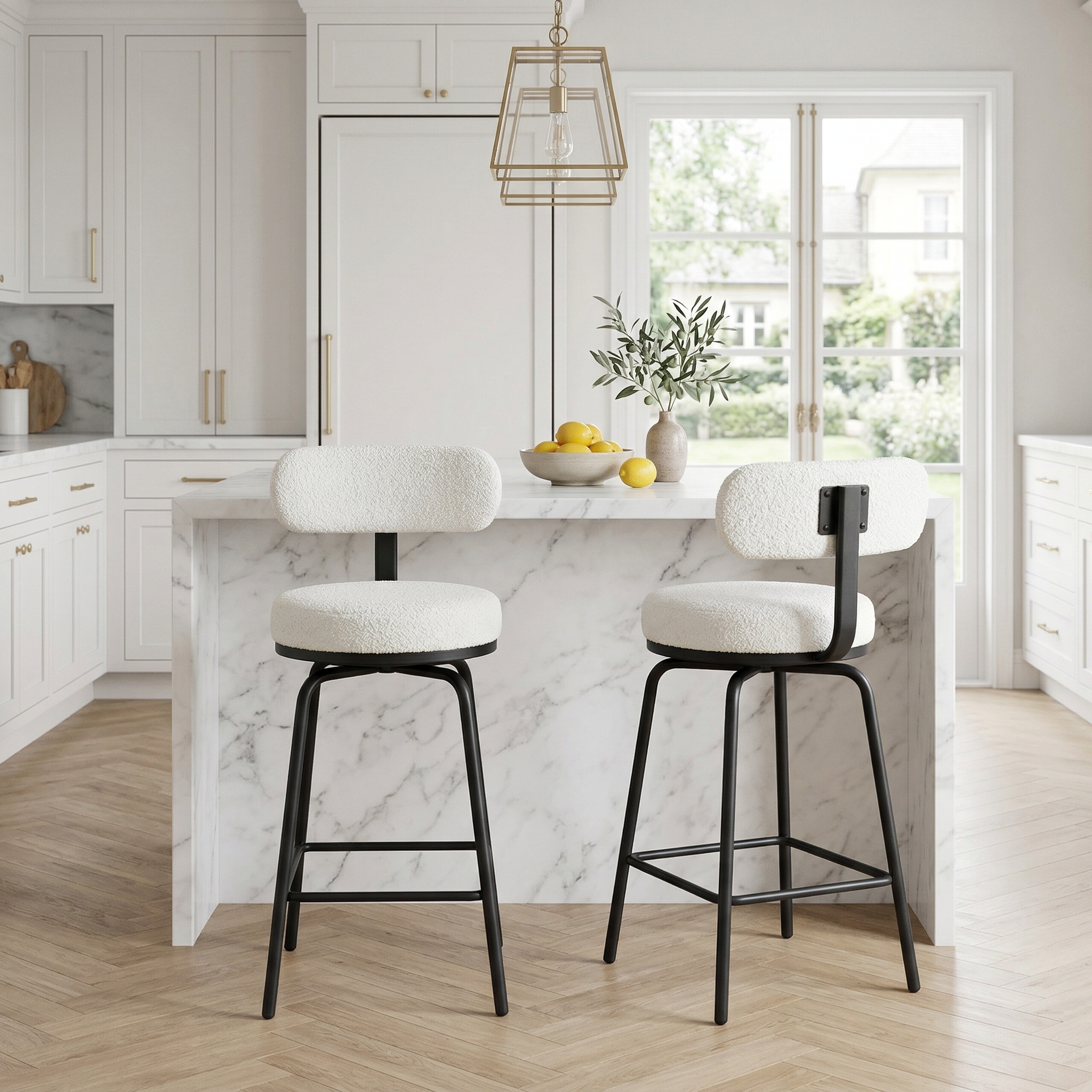 Pauillac 27" Counter Height Bouclé Swivel Bar Stools Set of 2