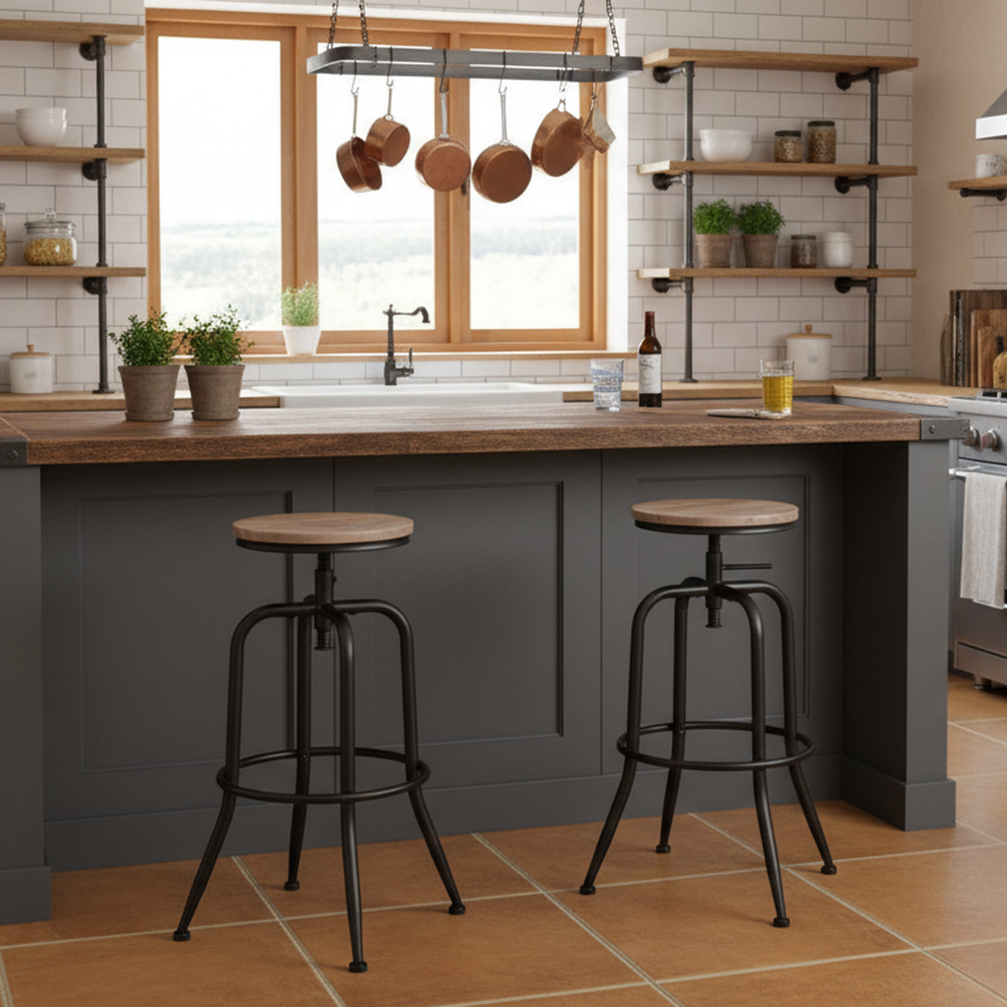 Anacletus 27" Industrial Swivel Bar Stools Set of 2