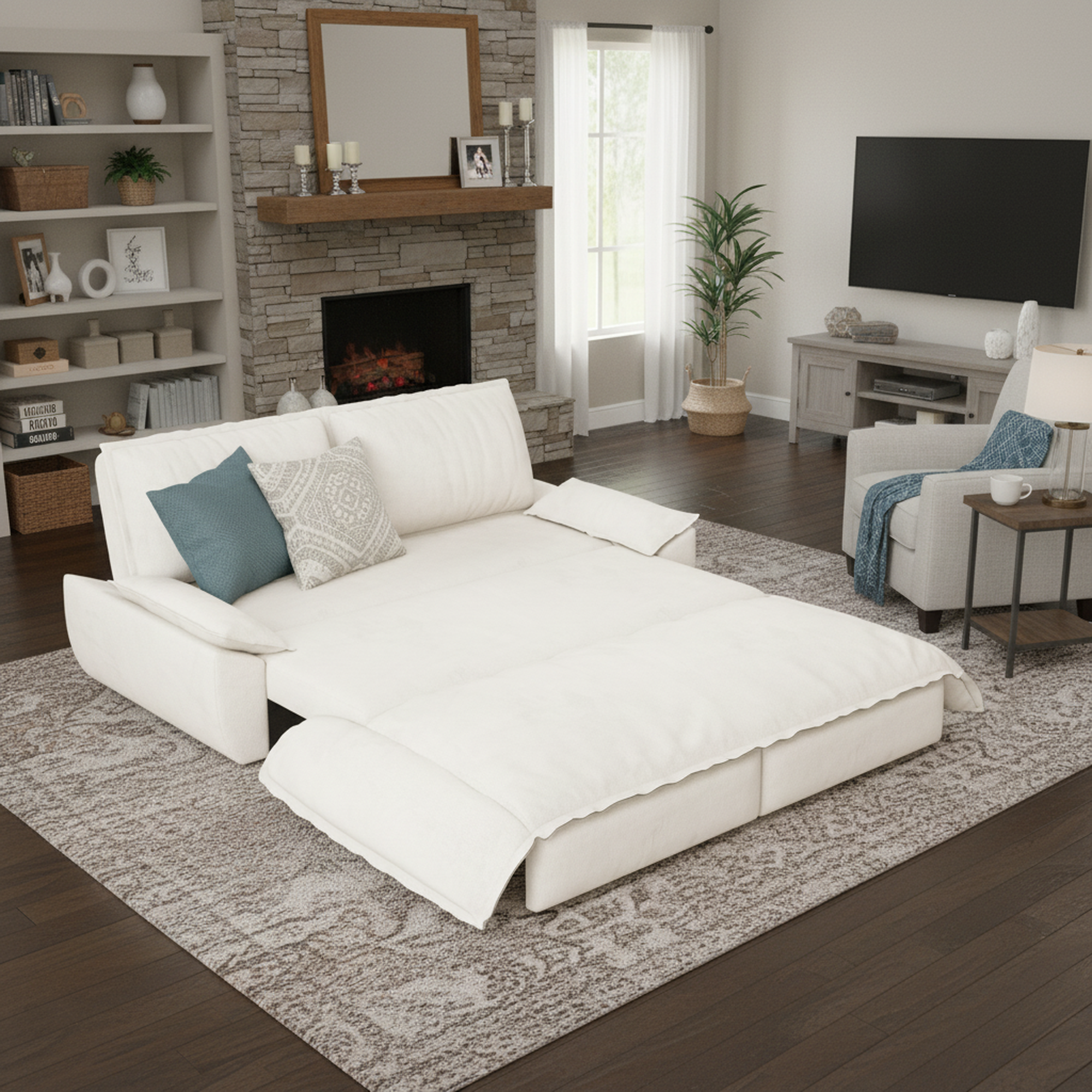 Alameda 73" Modern Velvet Queen Pull-Out Sleeper Sofa Bed with Wide Armrests