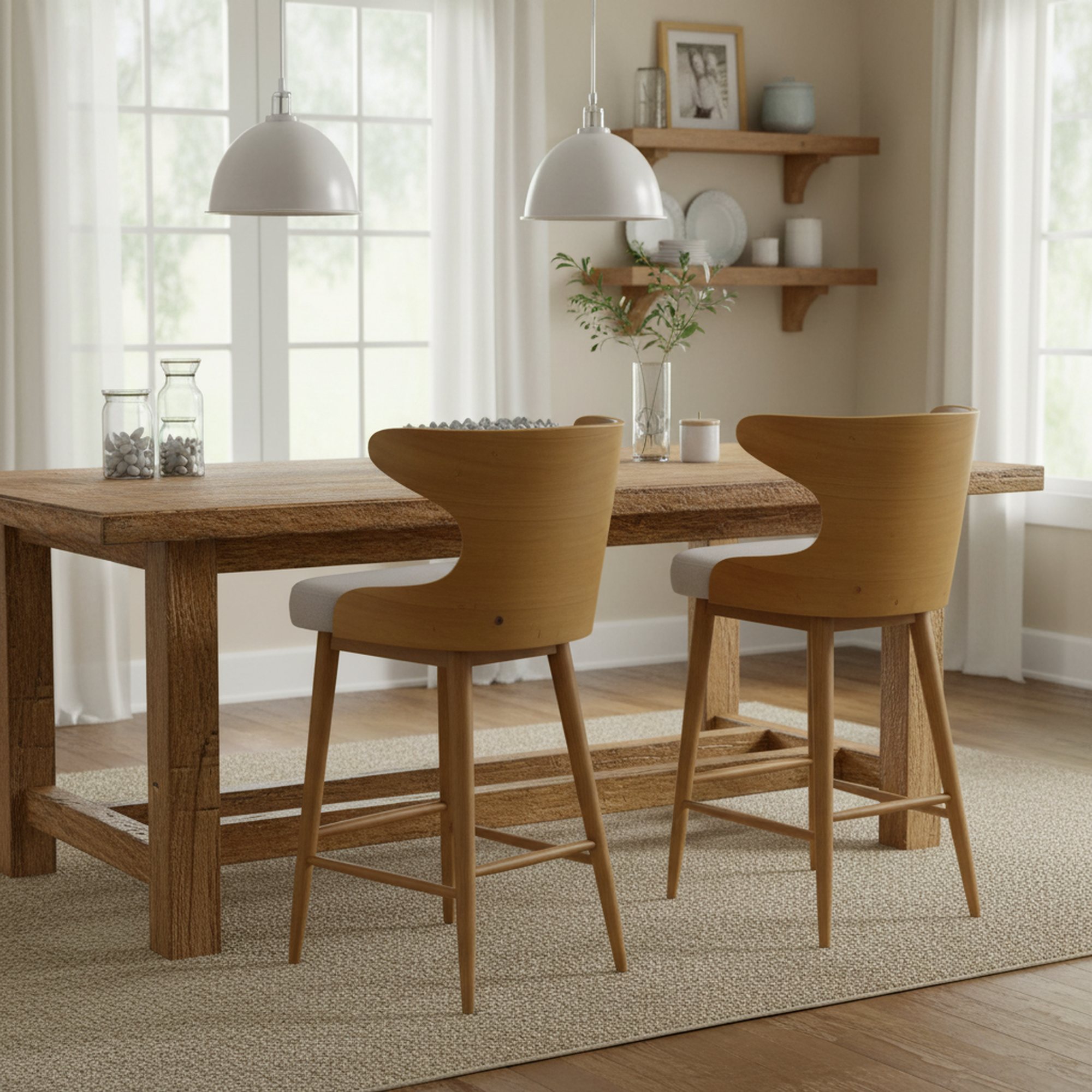 Homy Casa Chianti Mid-Century Modern Soild Wood Barstool Set of 2