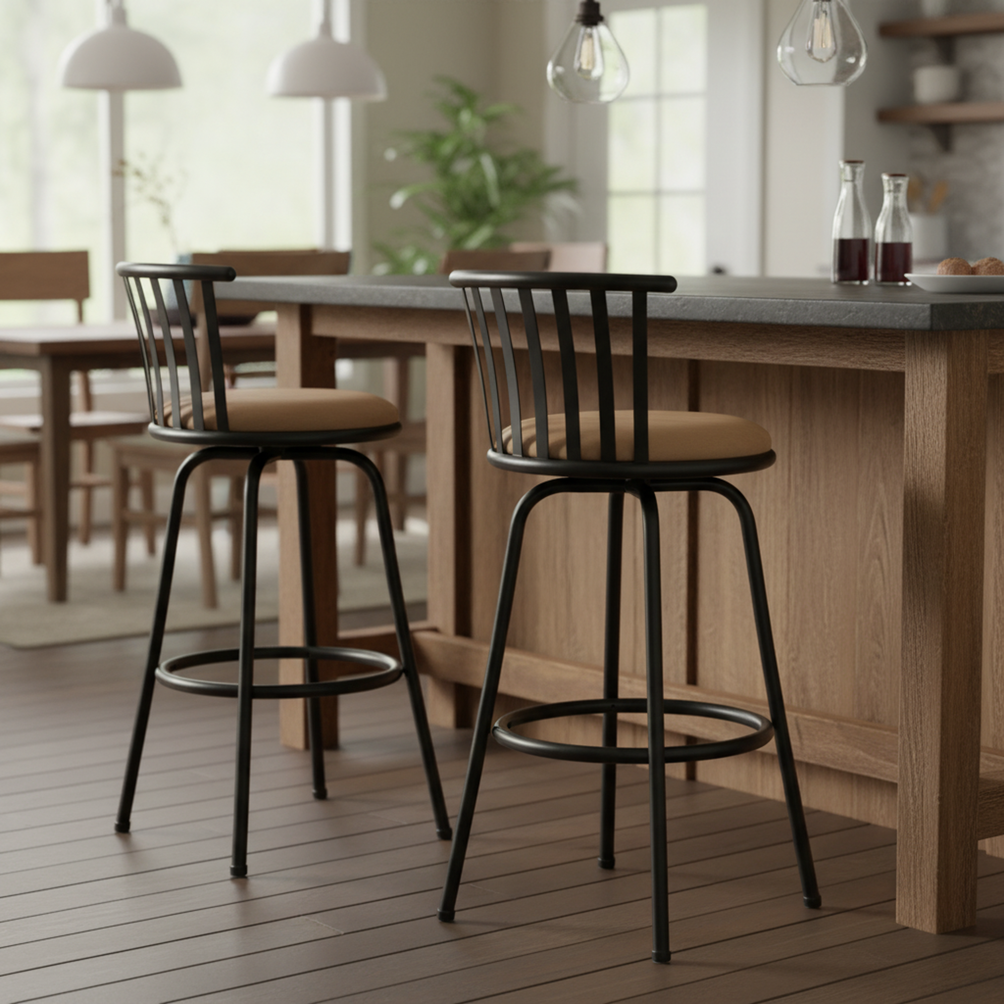 Pistil 24-29" Mid Century Adjustable Swivel Bar Stool, Suede Brown