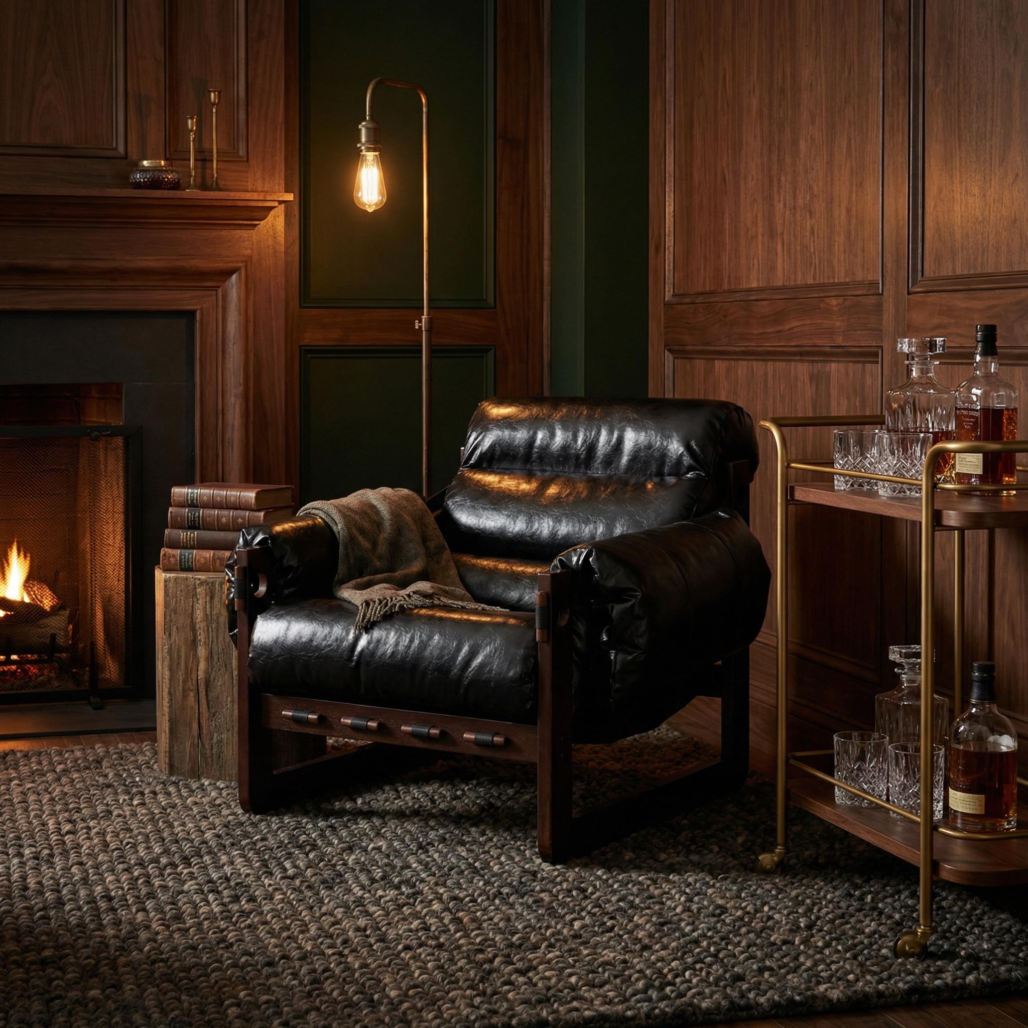 Ravena Modern Vintage Leather Lounge Chair with Removable Armrests