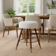 Ribera Boucle Upholstered Backless Swivel Counter Stool with Gold Accents