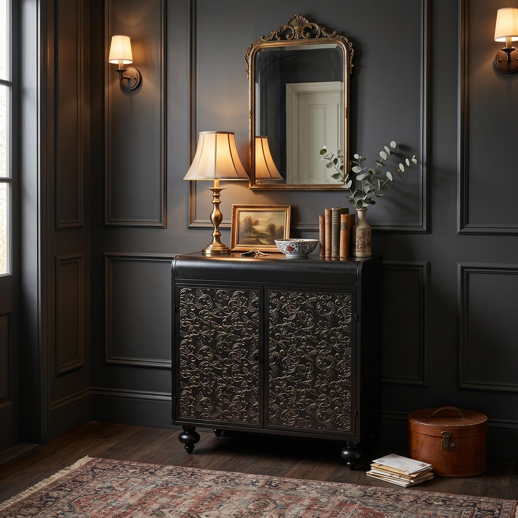 Aurelia 28" Embossed Steel Buffet Storage Cabinet with 2 Doors