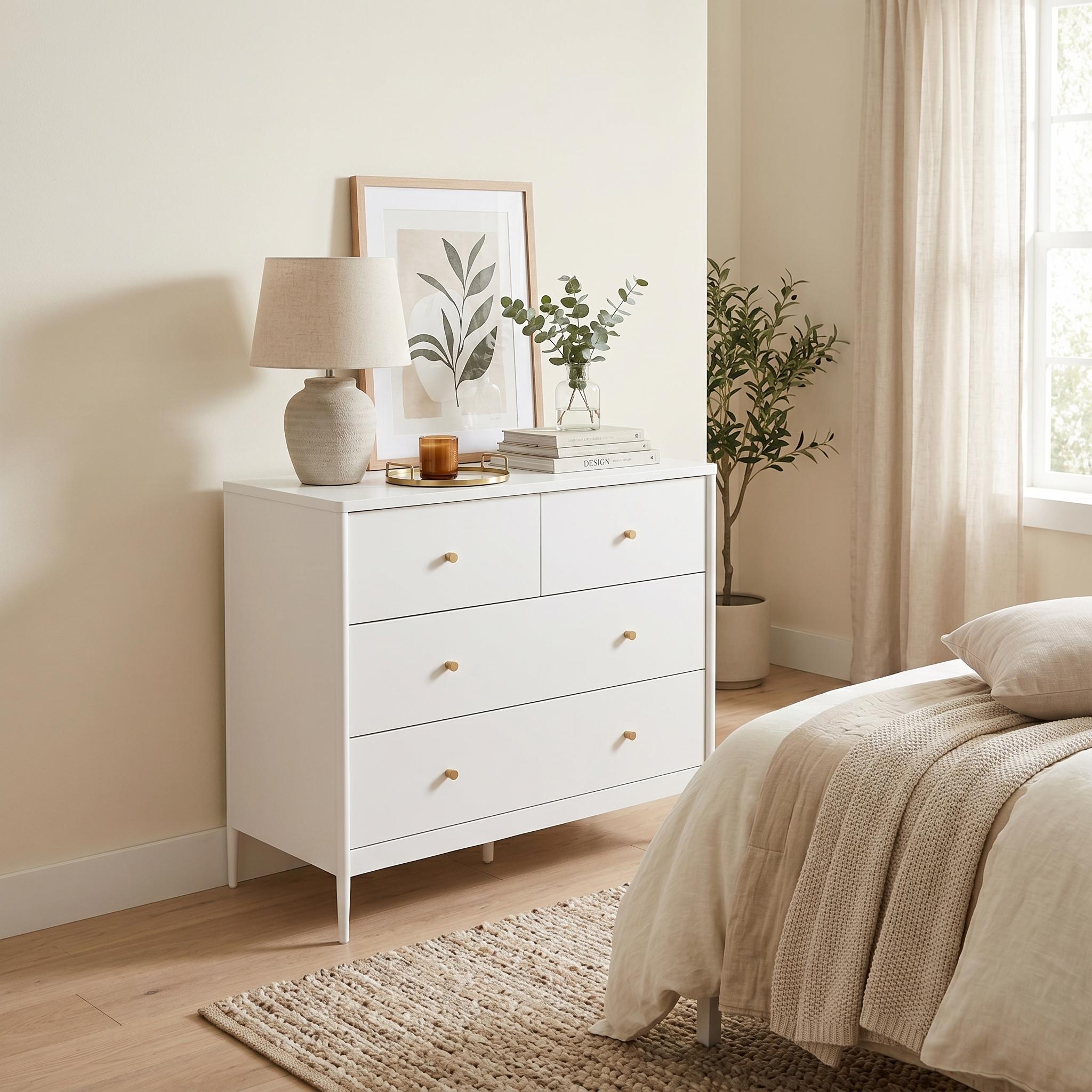 Willowbay 35" 4-Drawer Dresser with Brass Knobs and Tapered Legs
