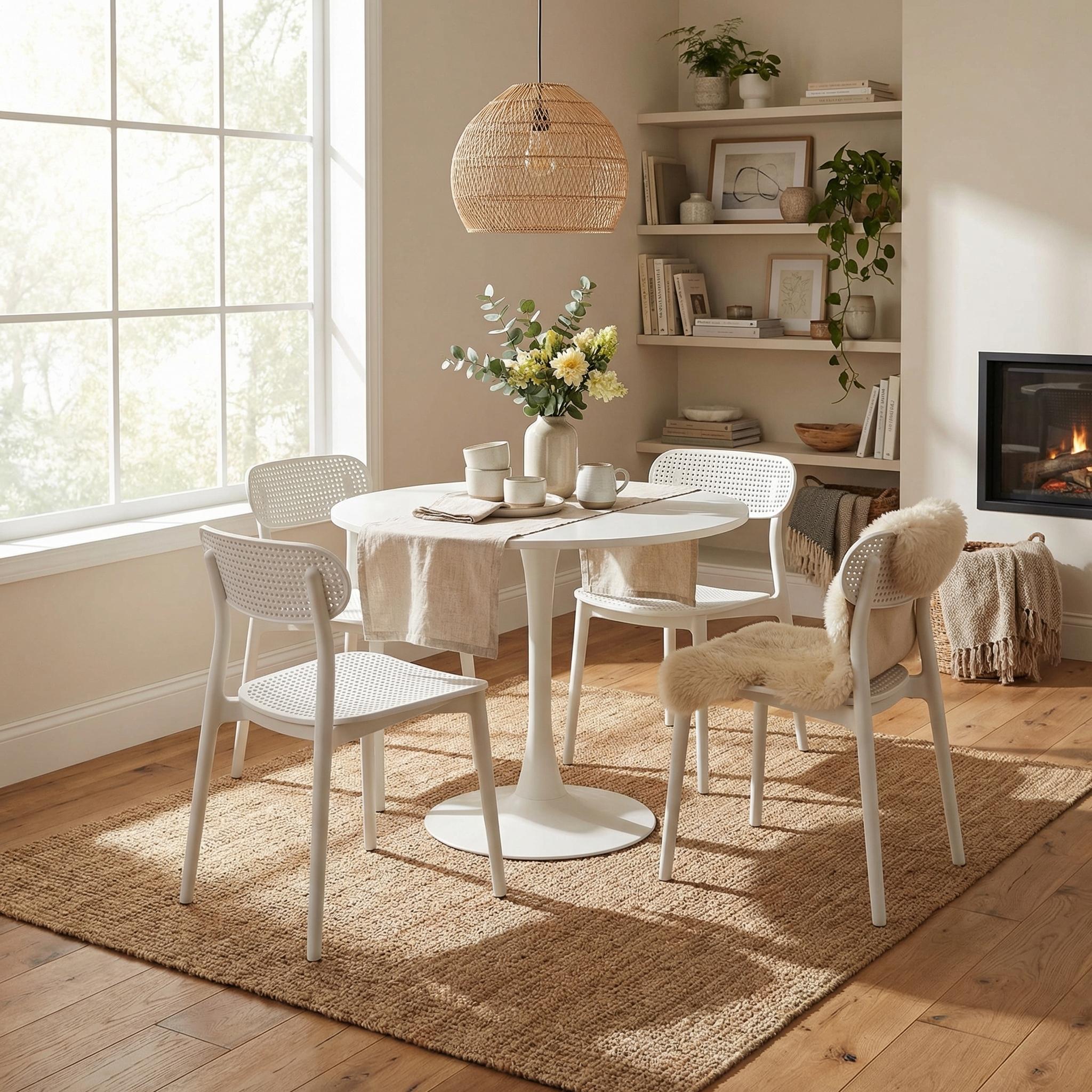 Homy Casa Clift 5PC Dining Table Set 31.5” White Round Table with 4 Gadgetbloke Dining Chairs