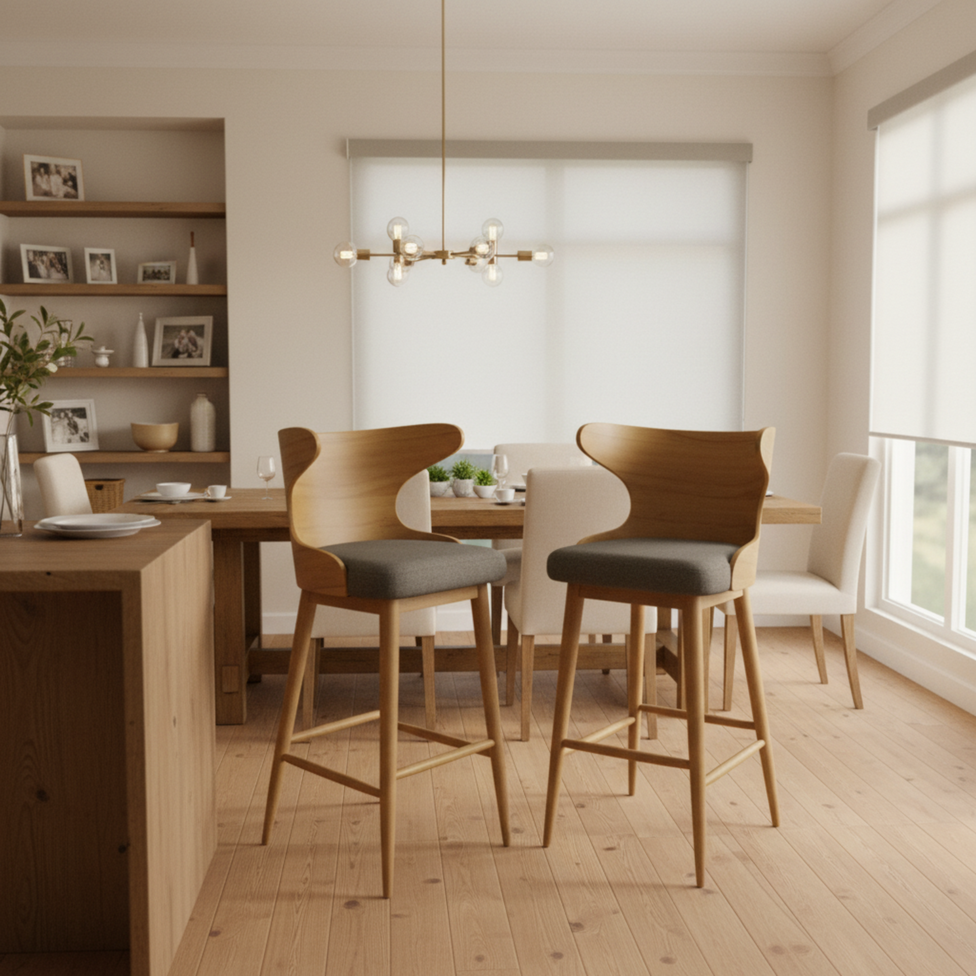 Homy Casa Chianti Mid-Century Modern Soild Wood Barstool Set of 2