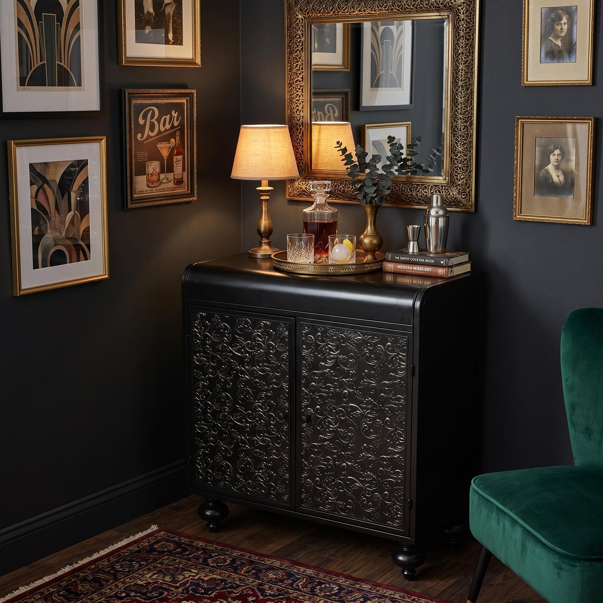 Aurelia 28" Embossed Steel Buffet Storage Cabinet with 2 Doors