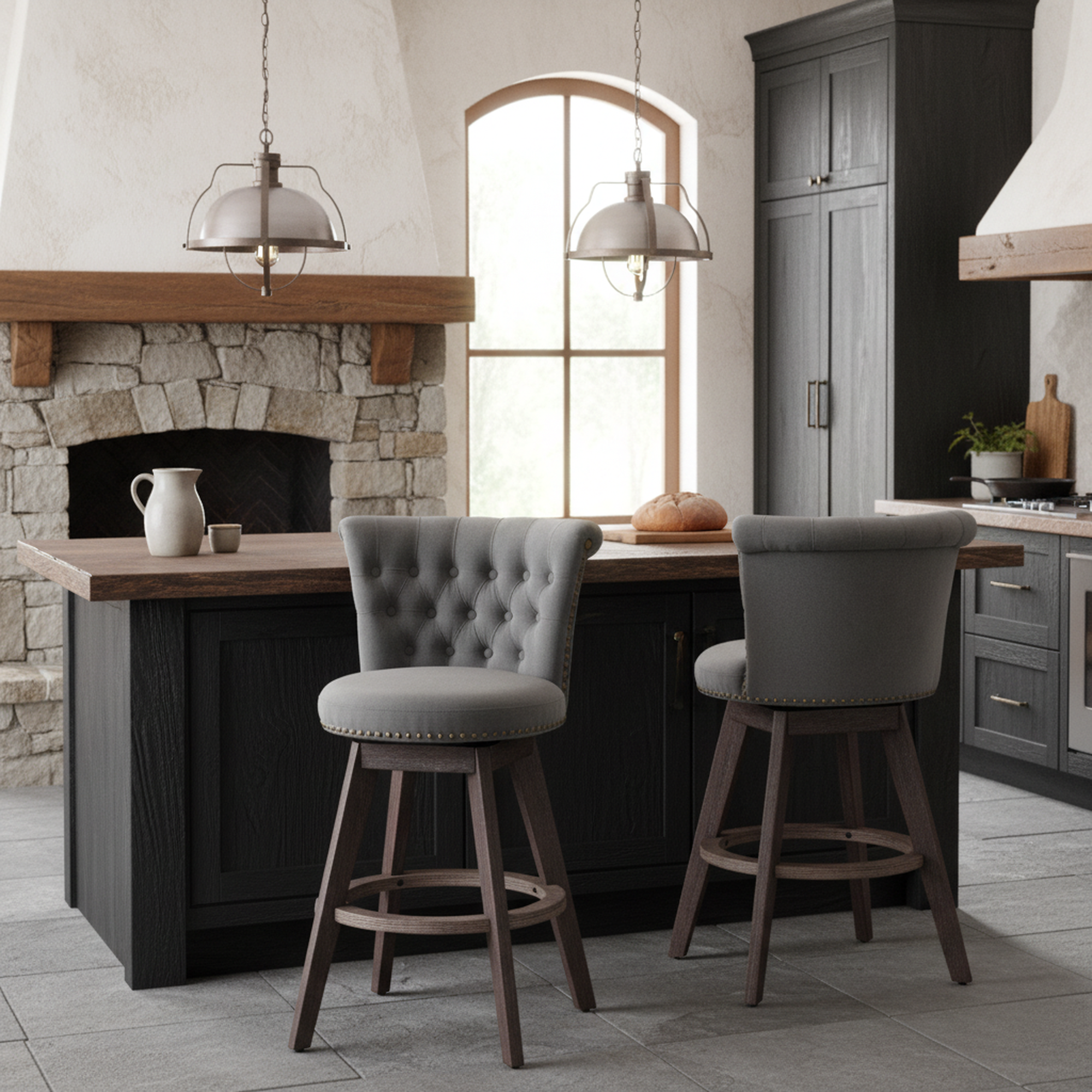 Barossa 26" Tufted Velvet Swivel Counter Height Bar Stool Set of 2 with Backrest